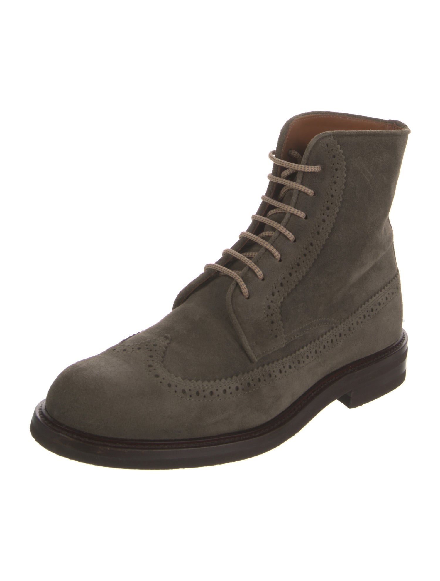 Brunello Cucinelli Suede Eyelet Trim Lace-Up Boots