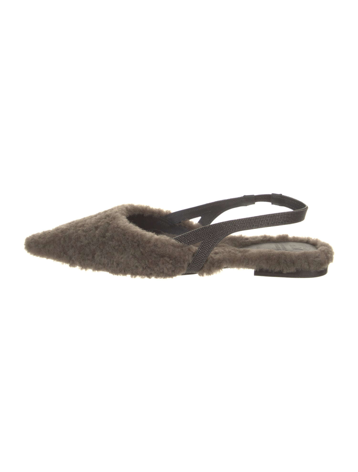 Brunello Cucinelli Monili Shearling Slingback Flats