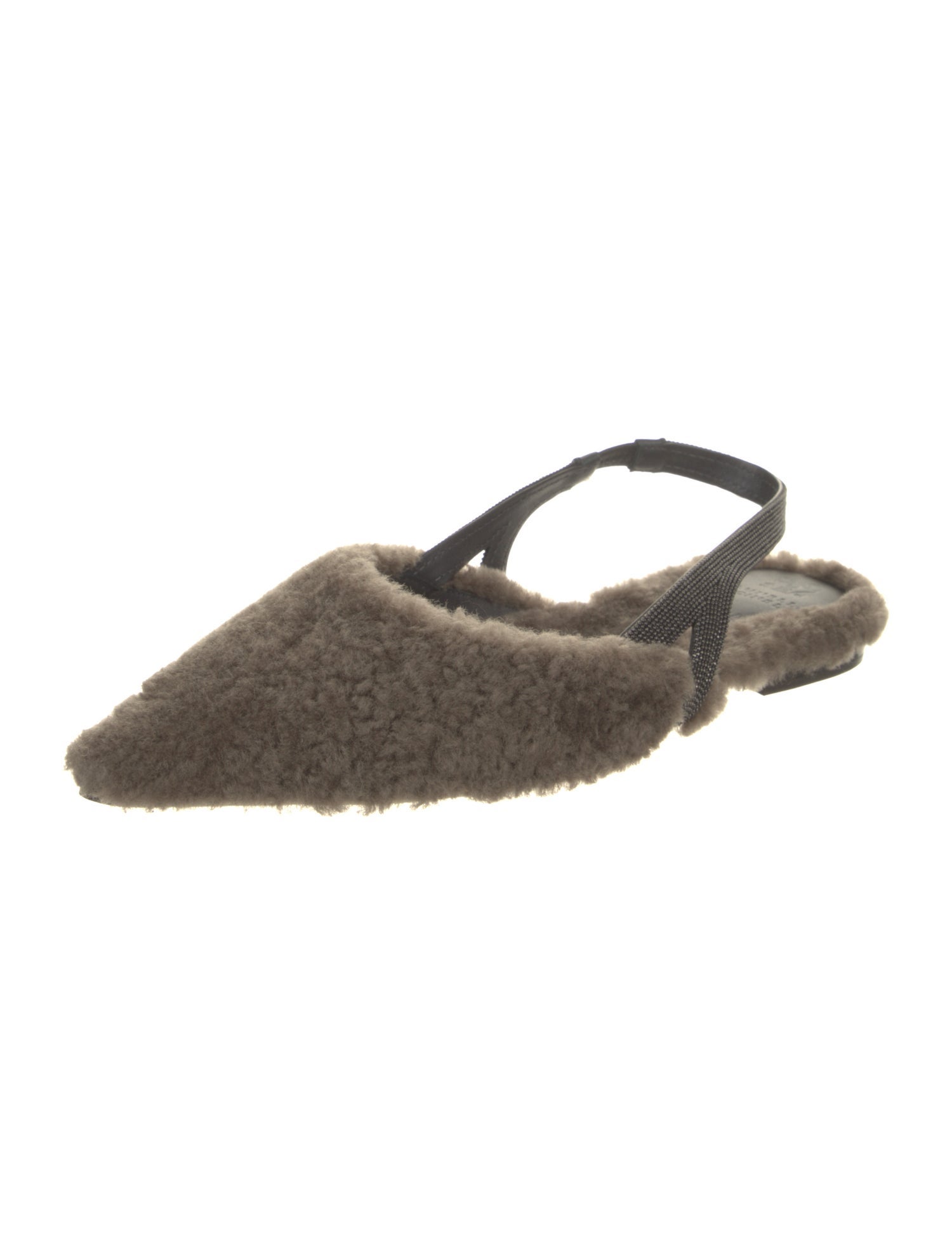 Brunello Cucinelli Monili Shearling Slingback Flats
