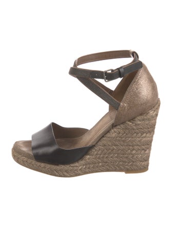 Brunello Cucinelli Leather Colorblock Pattern Espadrilles