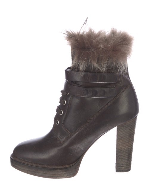 Brunello Cucinelli Leather Fur Trim Lace-Up Boots