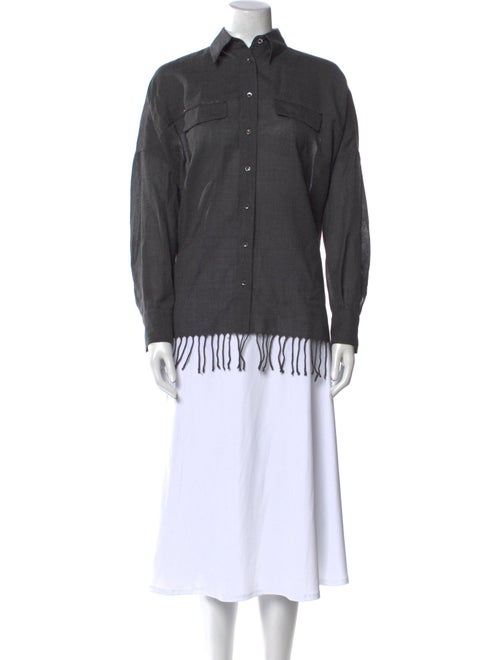 Brunello Cucinelli Virgin Wool Long Sleeve Button-Up Top