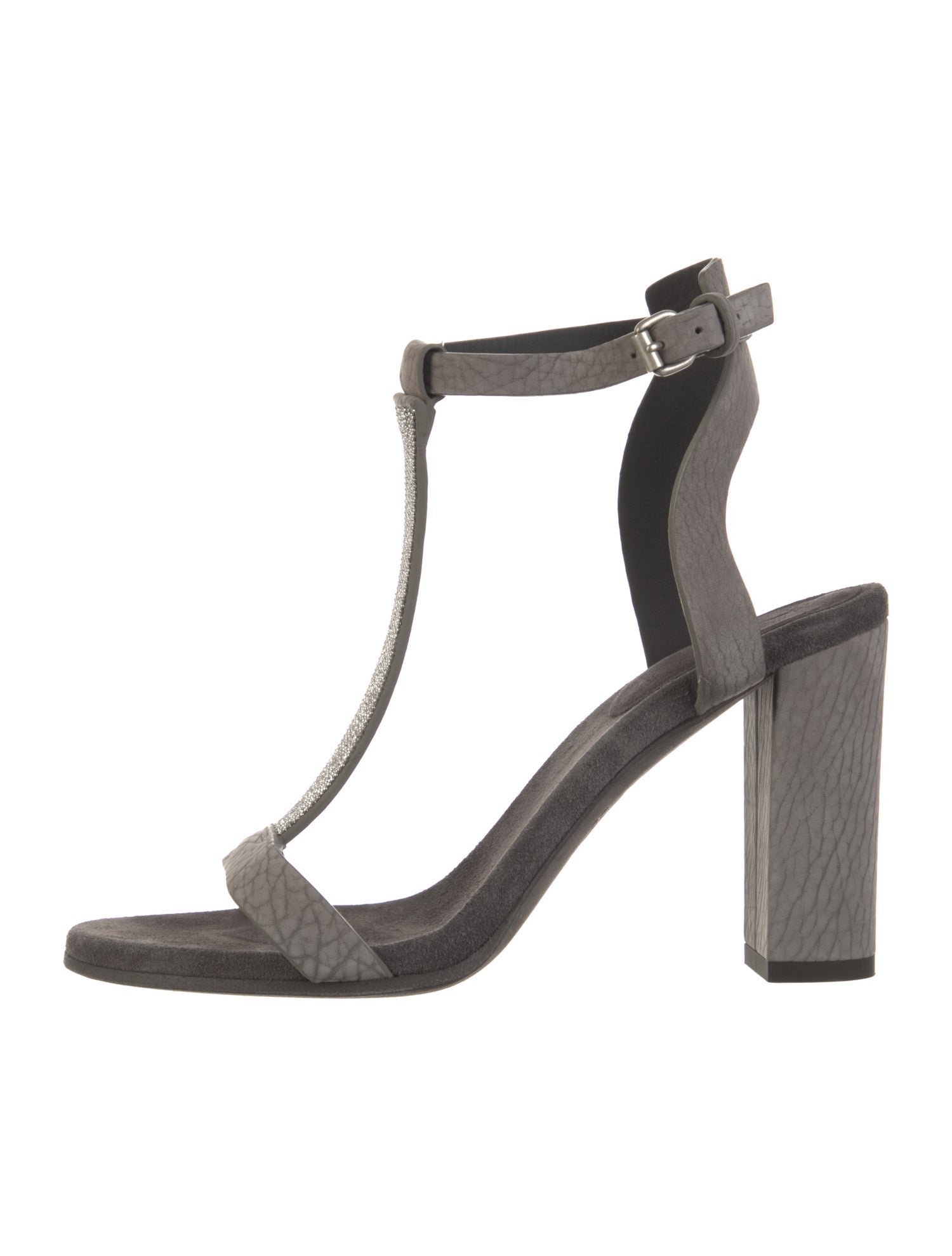 Brunello Cucinelli Monili Leather T-Strap Sandals