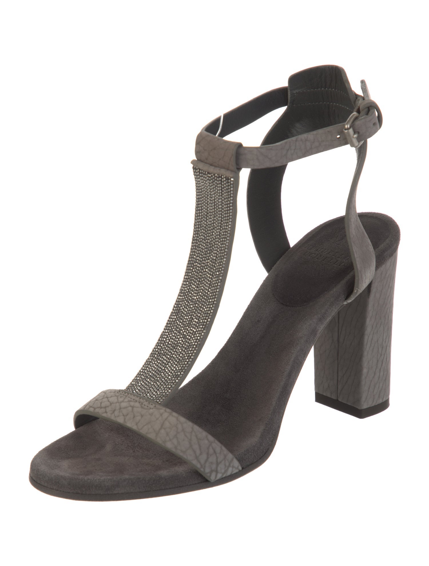 Brunello Cucinelli Monili Leather T-Strap Sandals