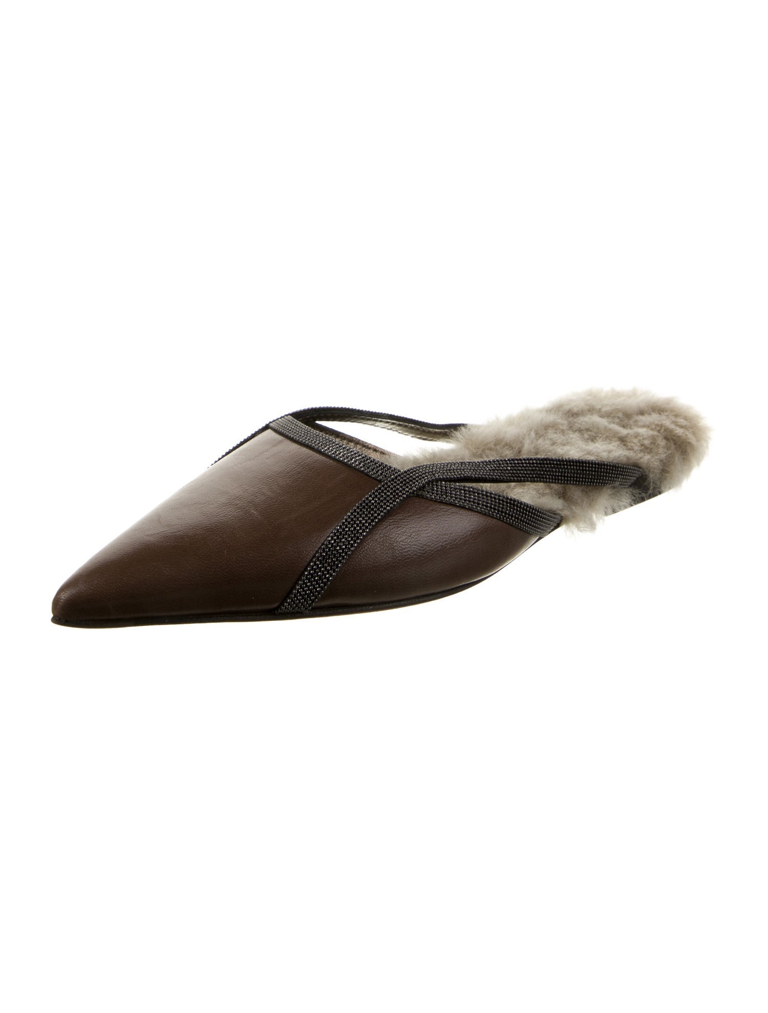 Brunello Cucinelli Leather Fur Trim Mules