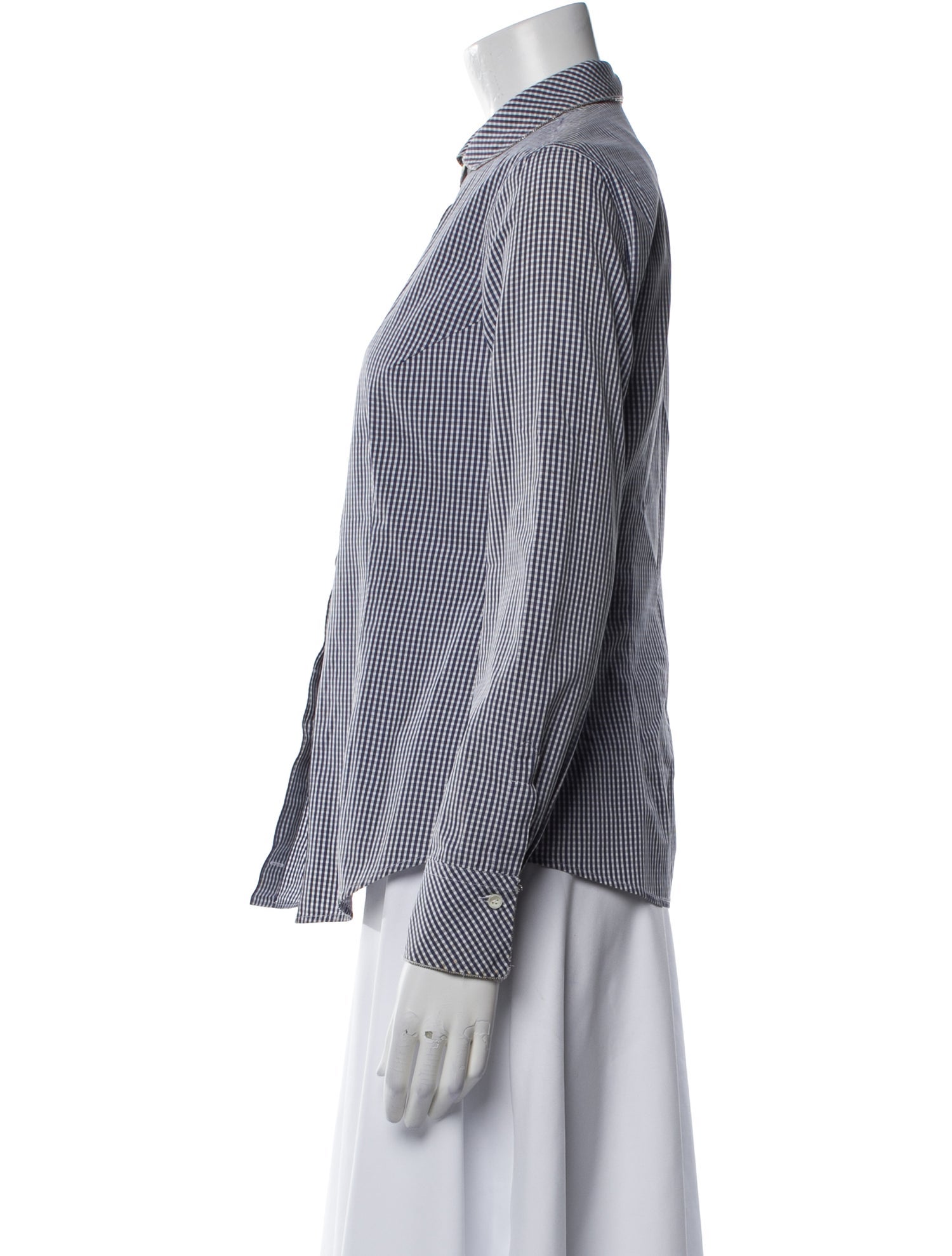 Brunello Cucinelli Plaid Print Long Sleeve Button-Up Top