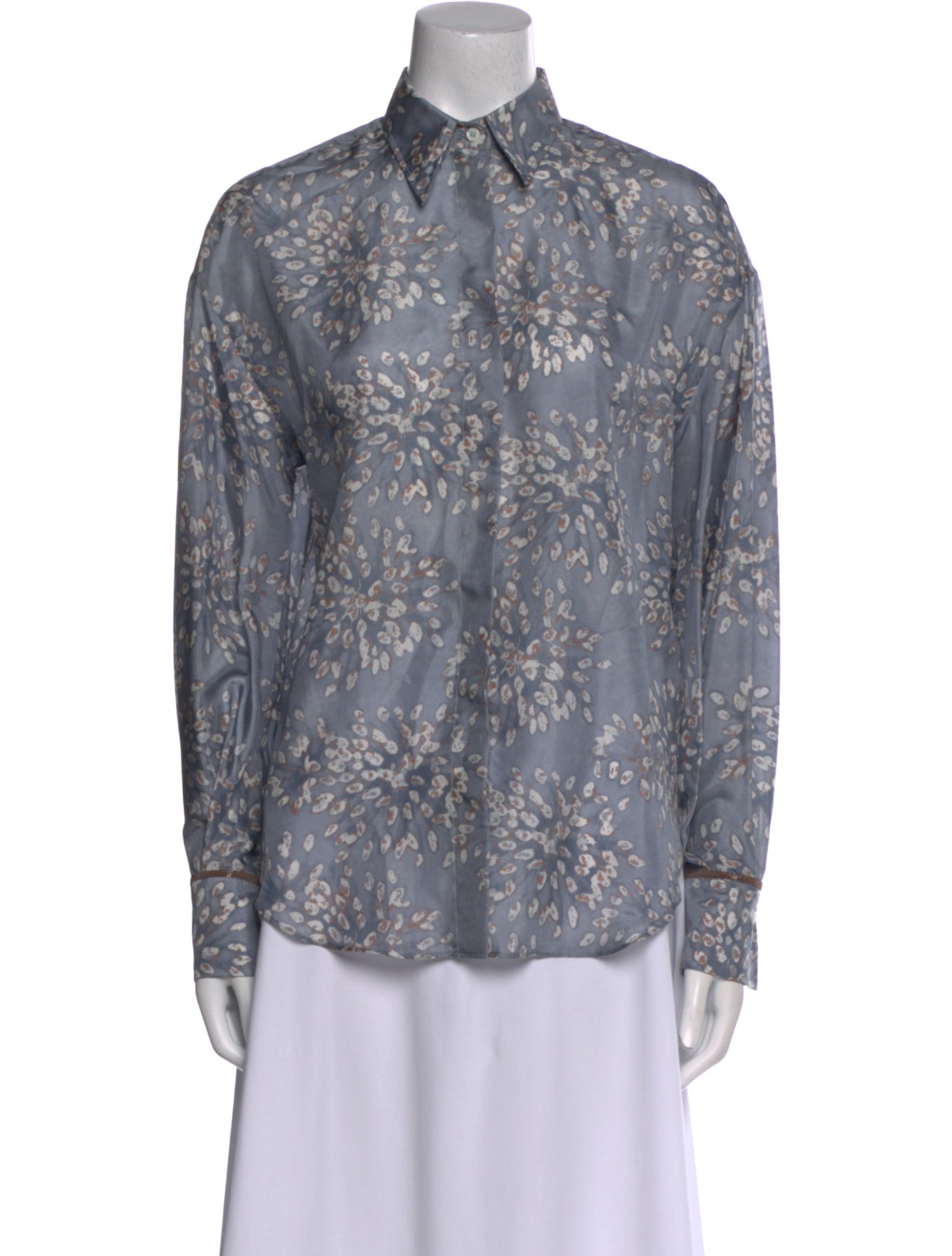 Brunello Cucinelli Silk Printed Button-Up Top