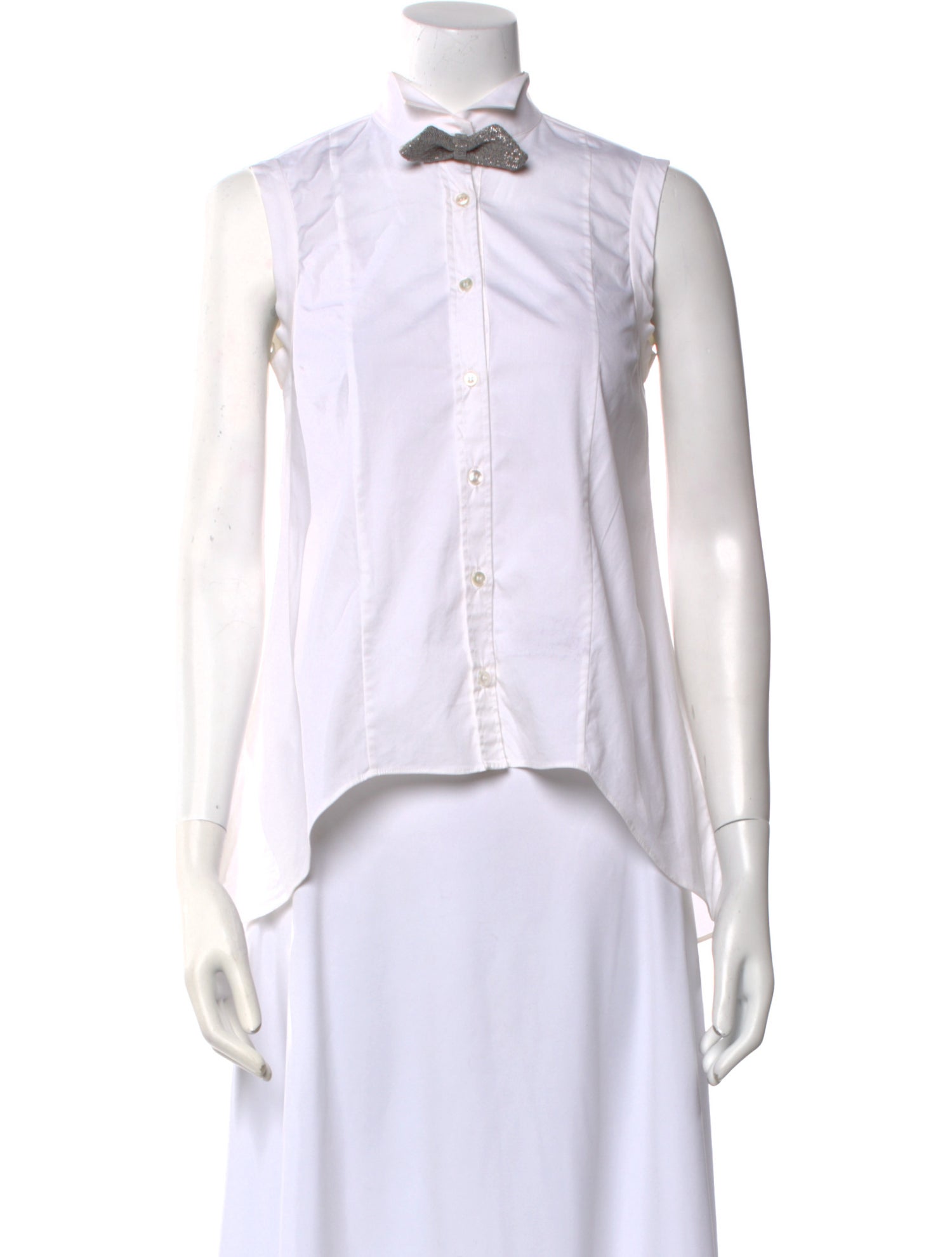 Brunello Cucinelli Mock Neck Sleeveless Button-Up Top