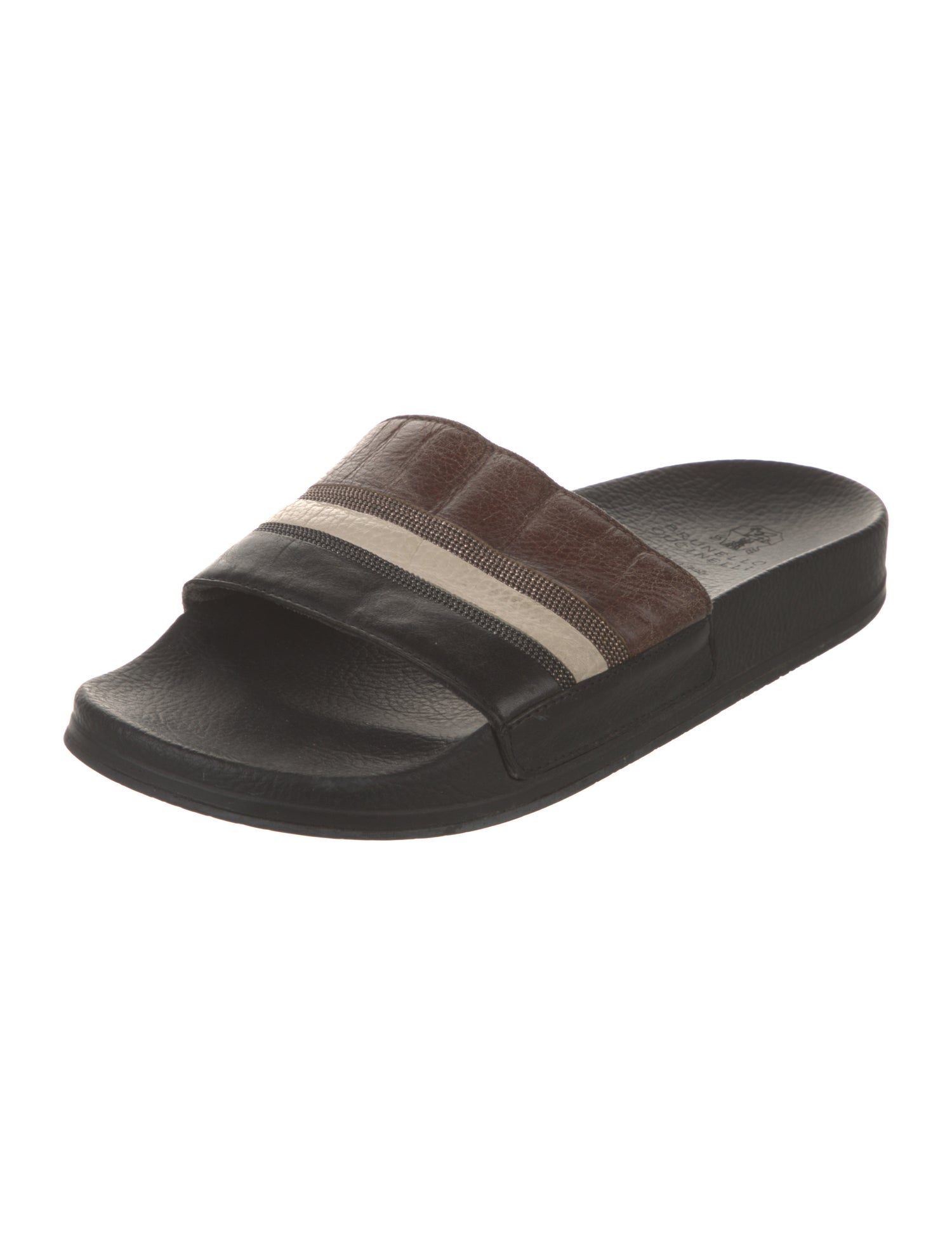 Brunello Cucinelli Monili Leather Slides