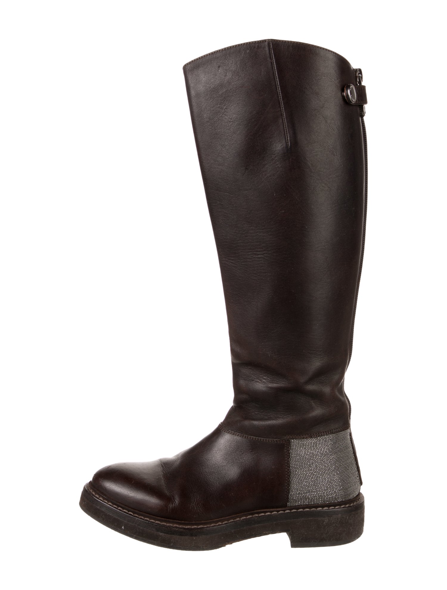 Brunello Cucinelli Leather Beaded Accents Riding Boots