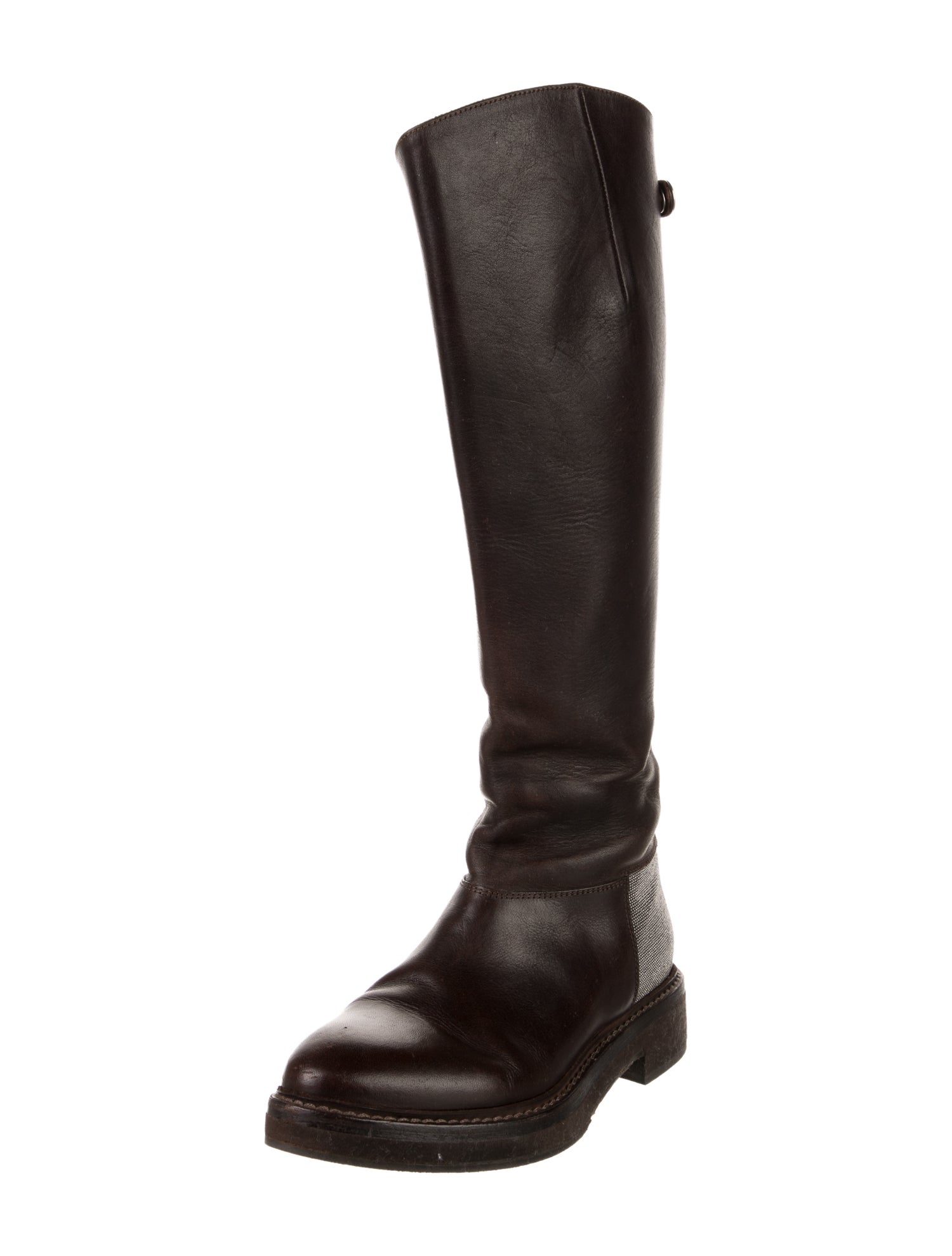 Brunello Cucinelli Leather Beaded Accents Riding Boots