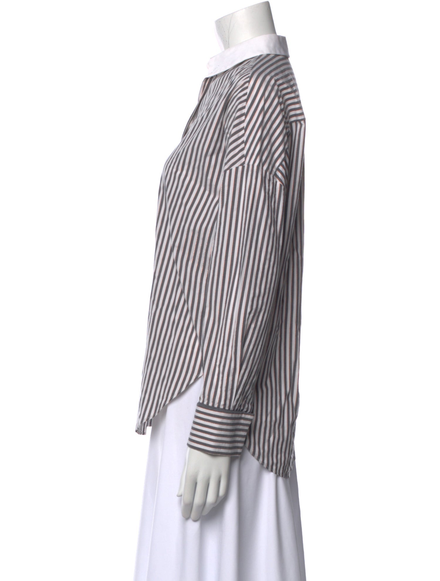 Brunello Cucinelli Striped Long Sleeve Button-Up Top