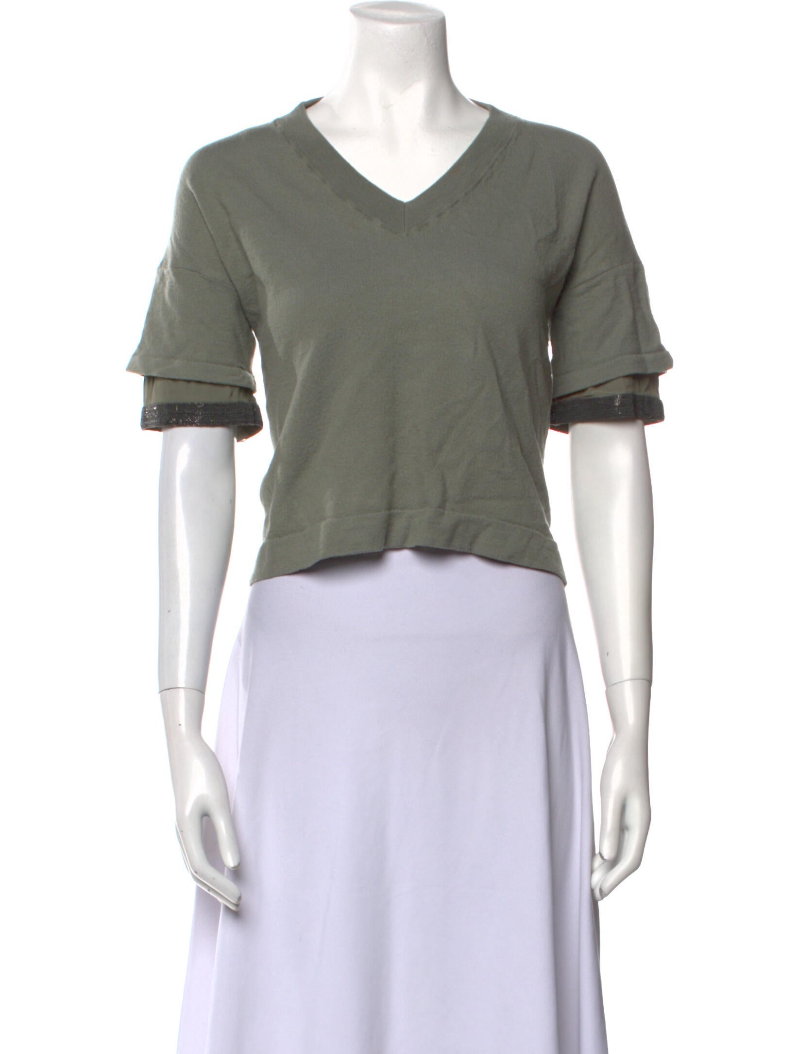 Brunello Cucinelli Virgin Wool V-Neck Crop Top