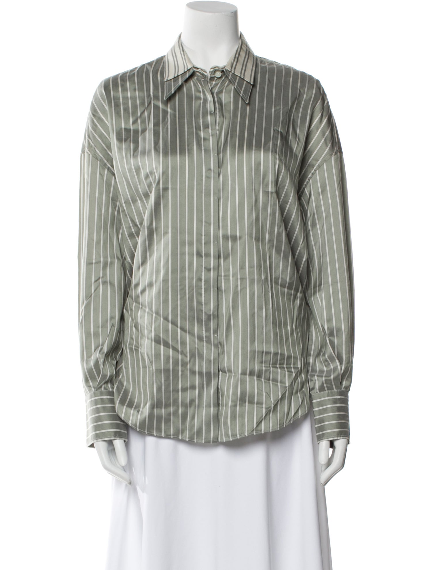 Brunello Cucinelli Silk Striped Button-Up Top w/ Tags
