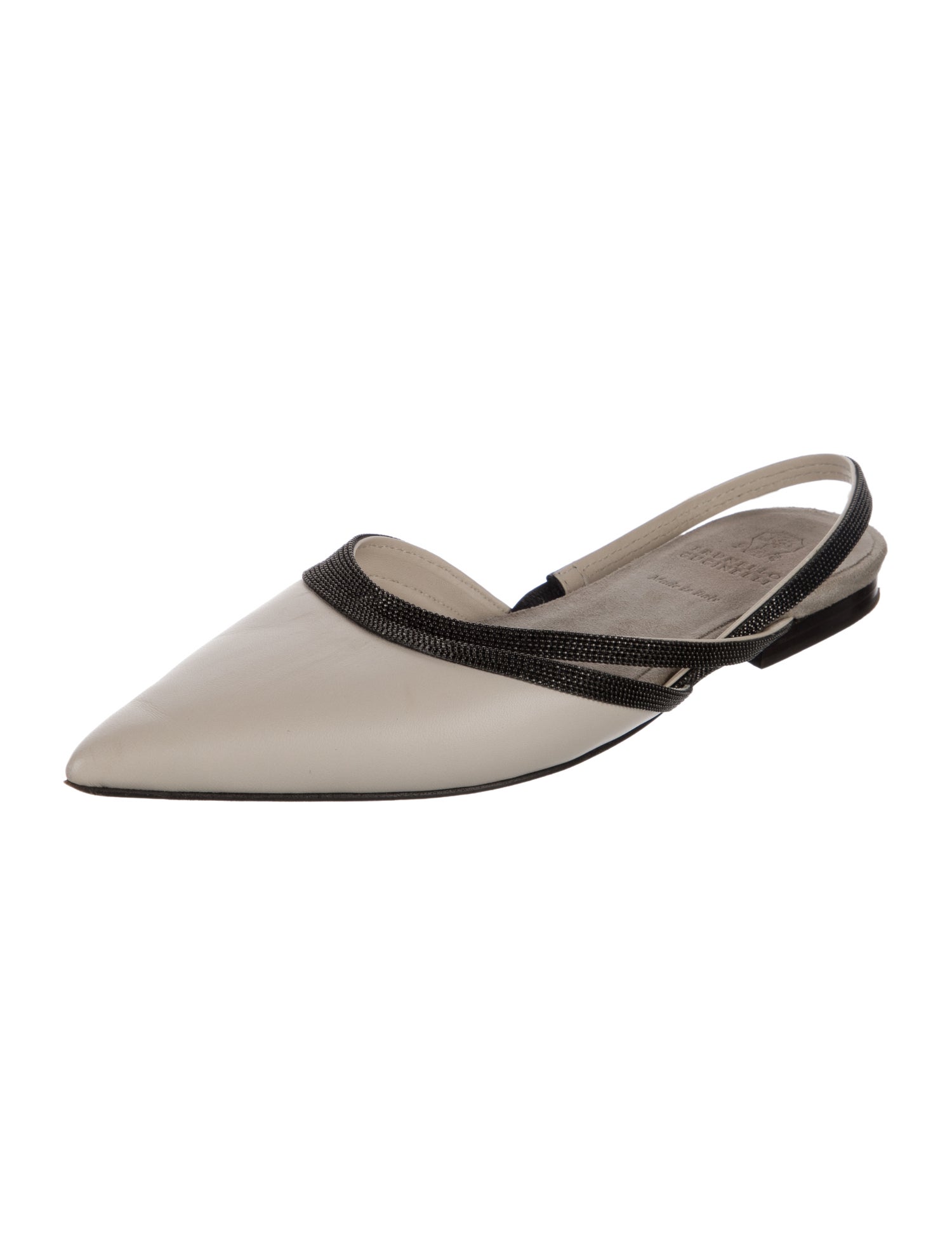 Brunello Cucinelli Monili Leather Slingback Flats
