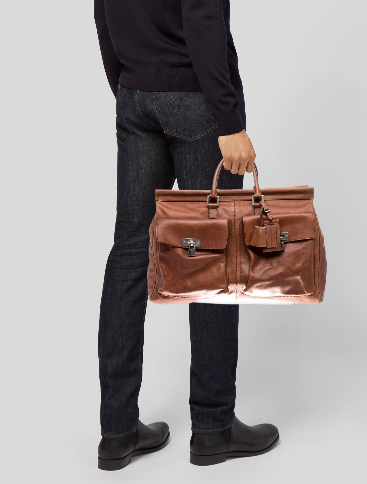 Brunello Cucinelli brown leather carry on