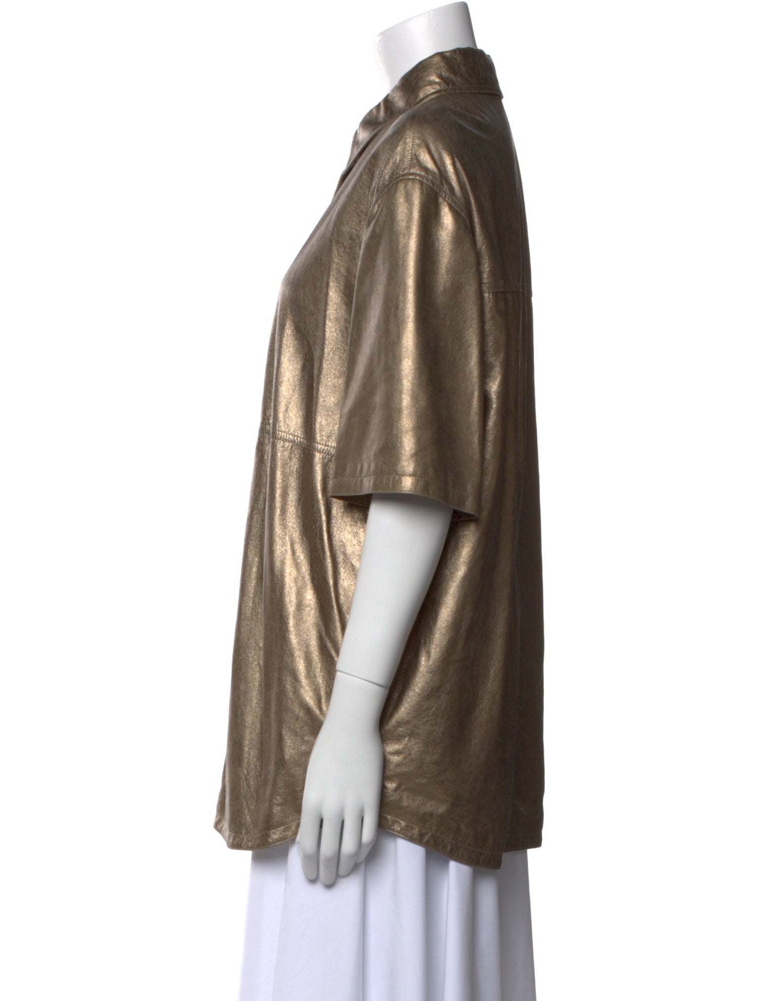 Brunello Cucinelli Leather Short Sleeve Button-Up Top w/ Tags