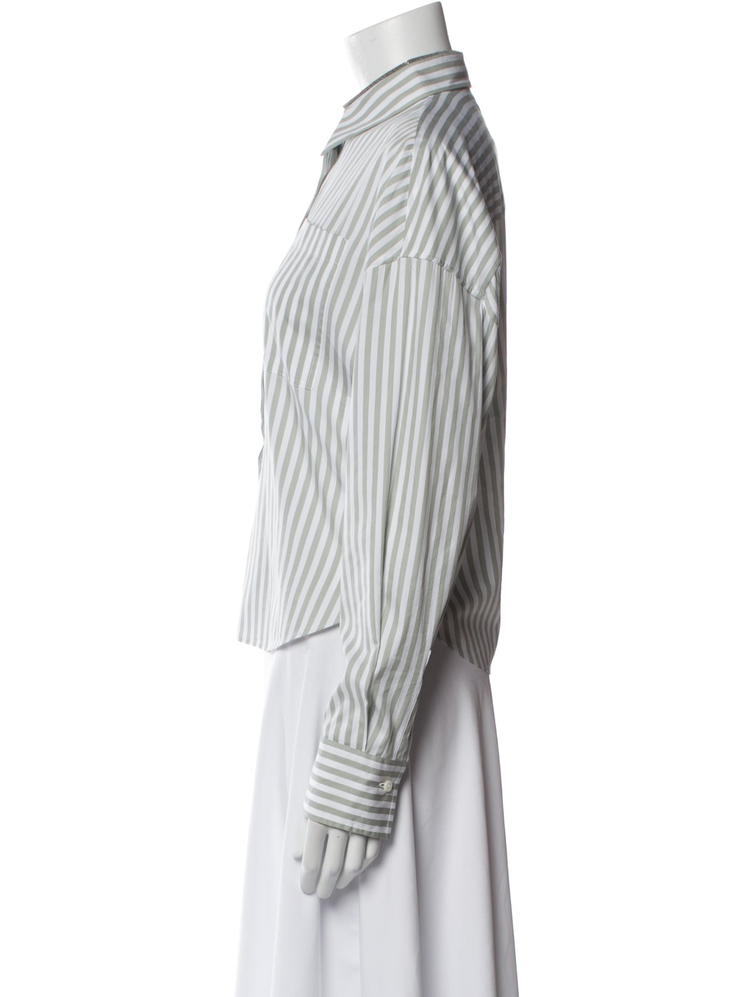 Brunello Cucinelli Striped Long Sleeve Button-Up Top