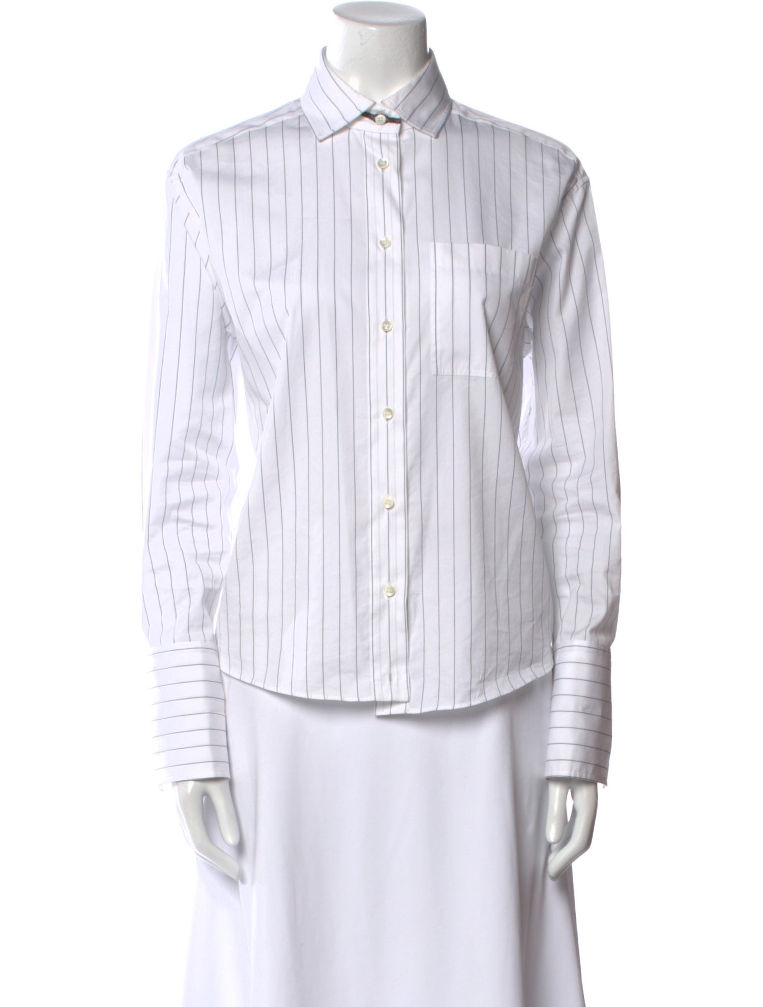 Brunello Cucinelli Striped Long Sleeve Button-Up Top