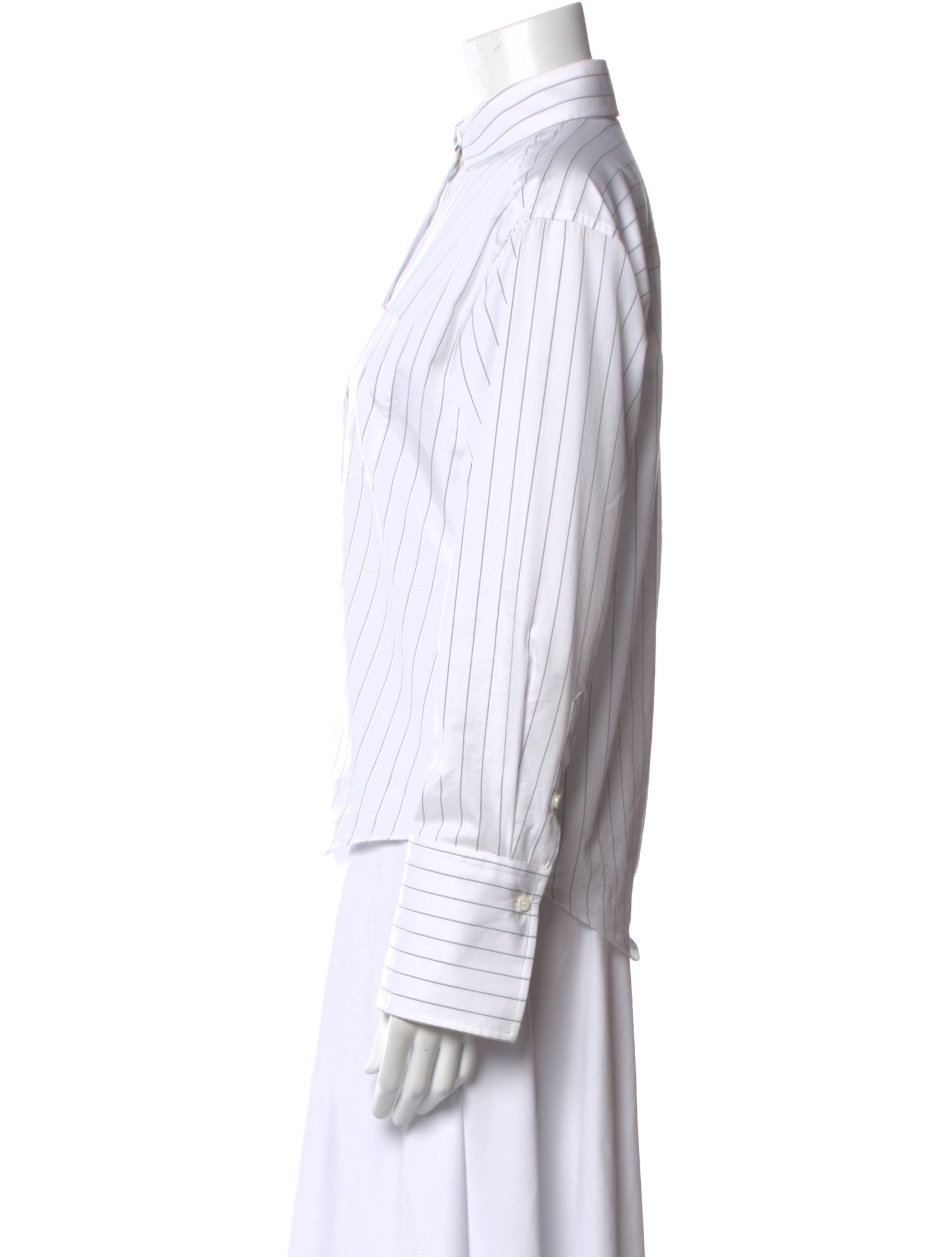 Brunello Cucinelli Striped Long Sleeve Button-Up Top