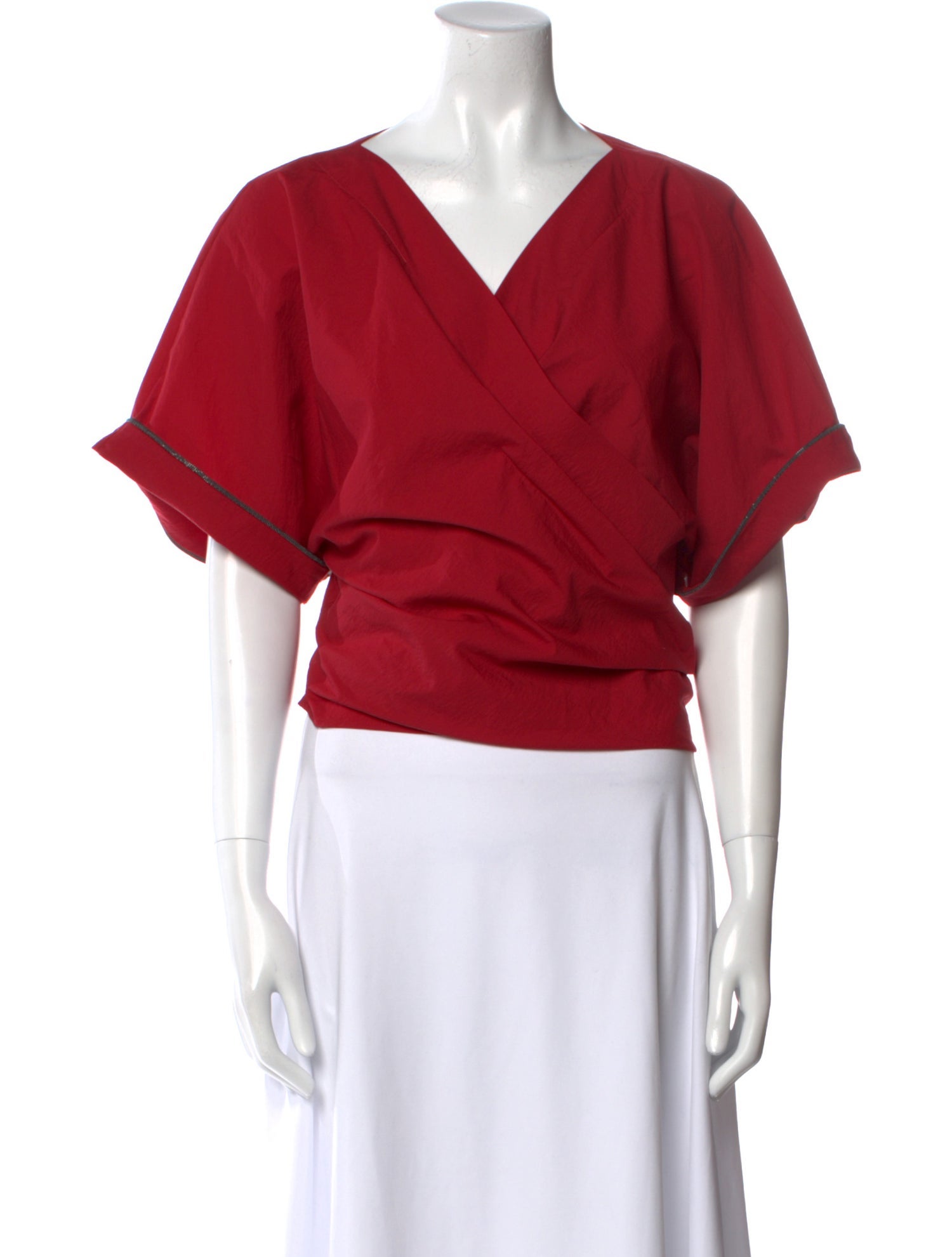 Brunello Cucinelli V-Neck Short Sleeve Crop Top