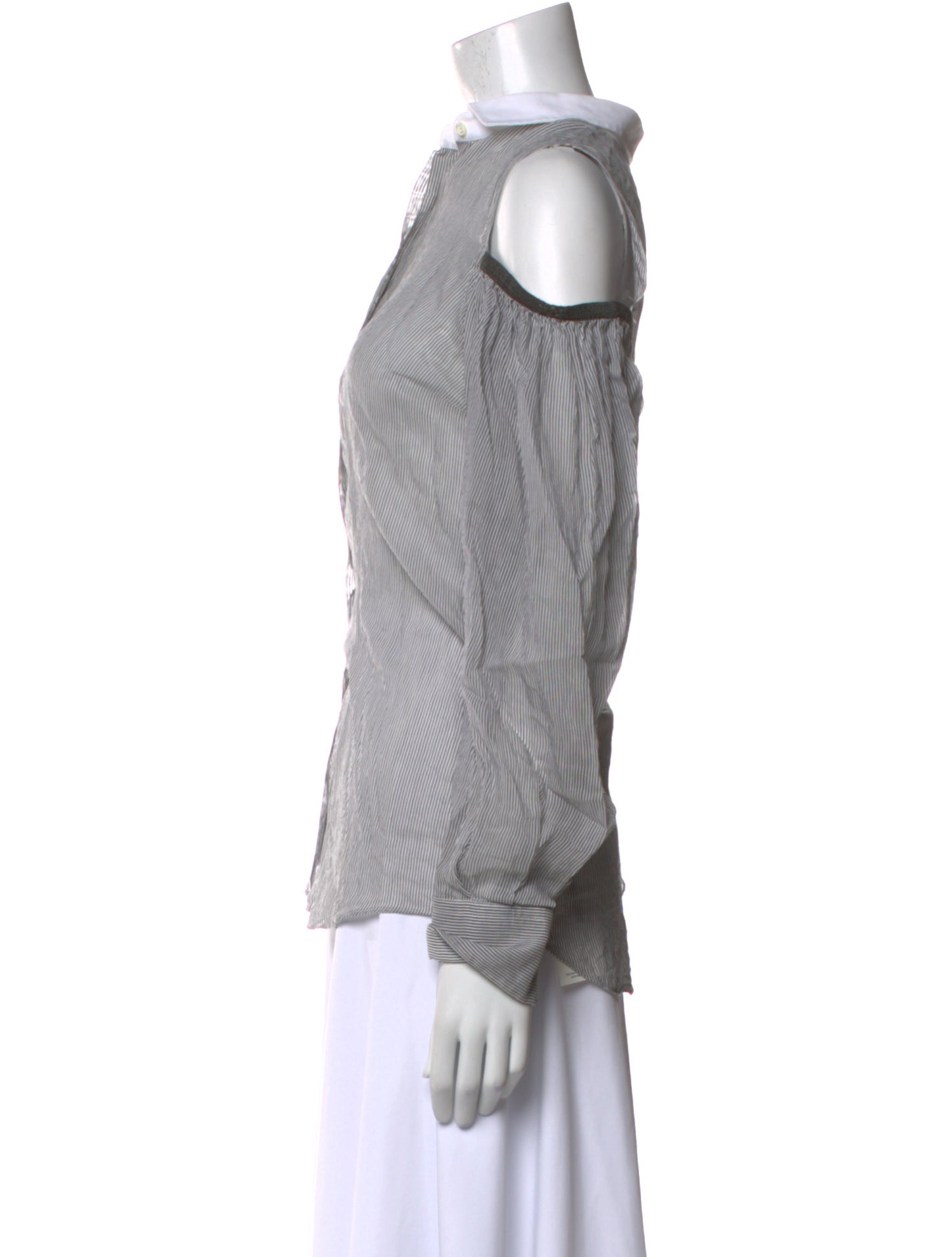 Brunello Cucinelli Striped Long Sleeve Button-Up Top