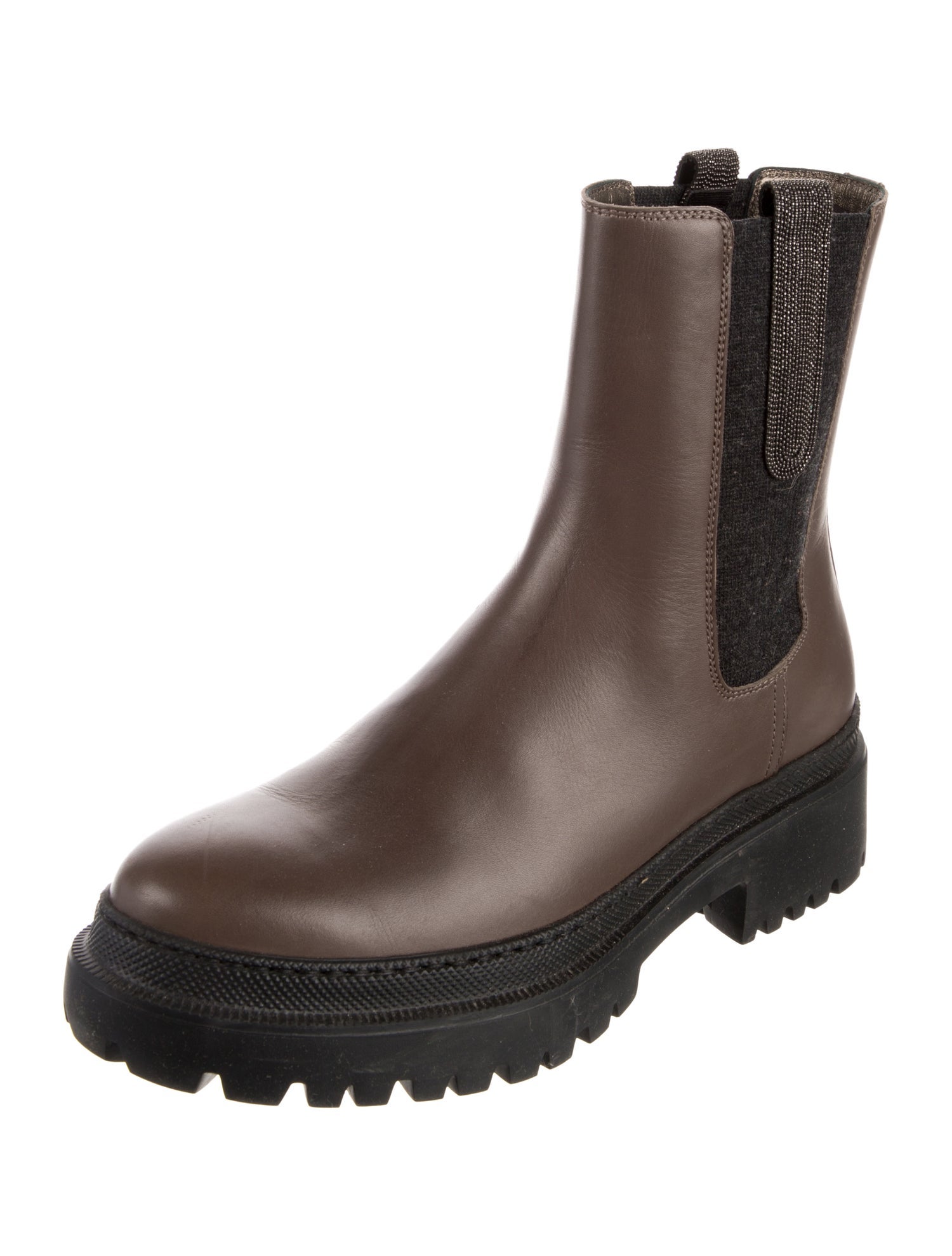 Brunello Cucinelli Leather Beaded Accents Combat Boots