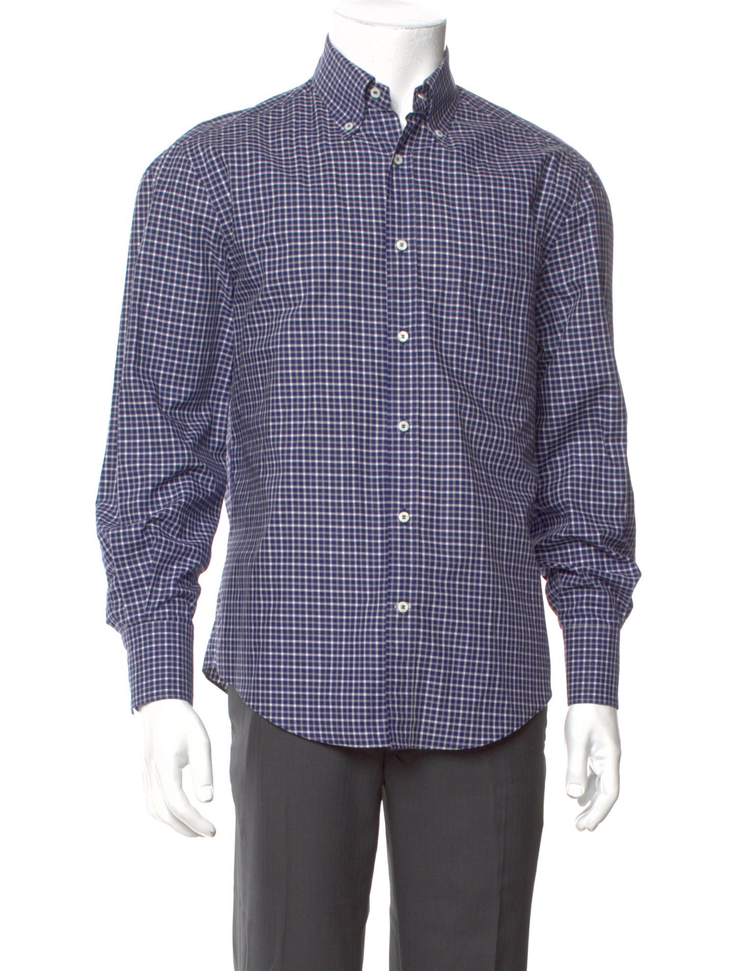 Brunello Cucinelli Plaid Print Long Sleeve Dress Shirt