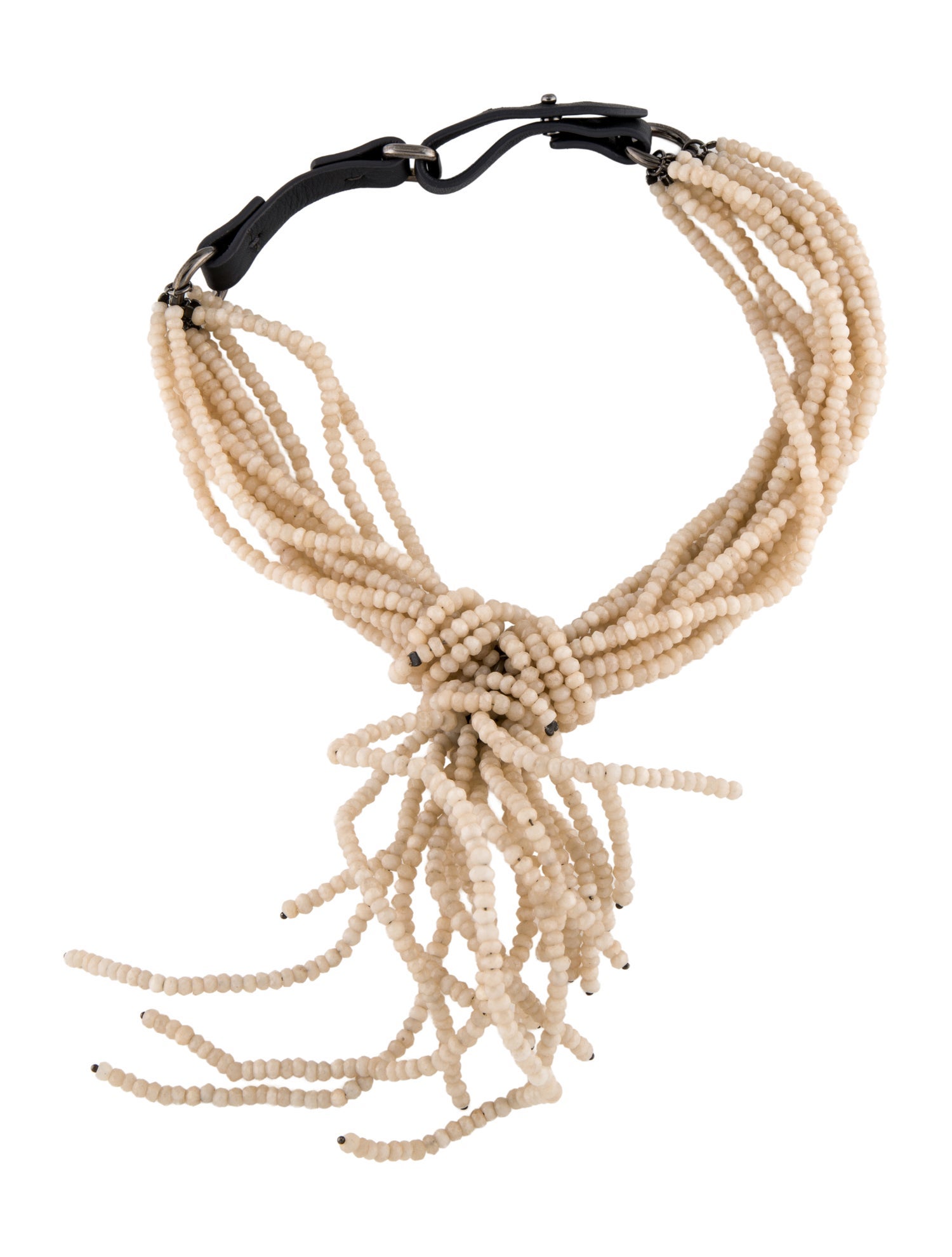 Brunello Cucinelli Leather & Bead Lavalier Choker Necklace