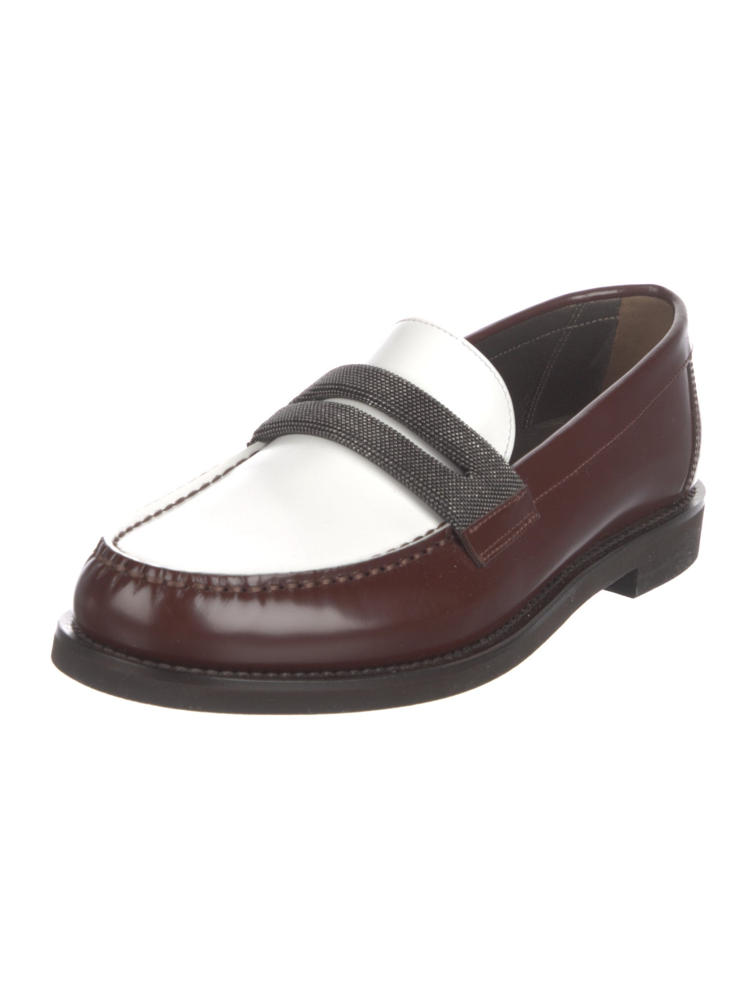 Brunello Cucinelli Leather Studded Accents Loafers