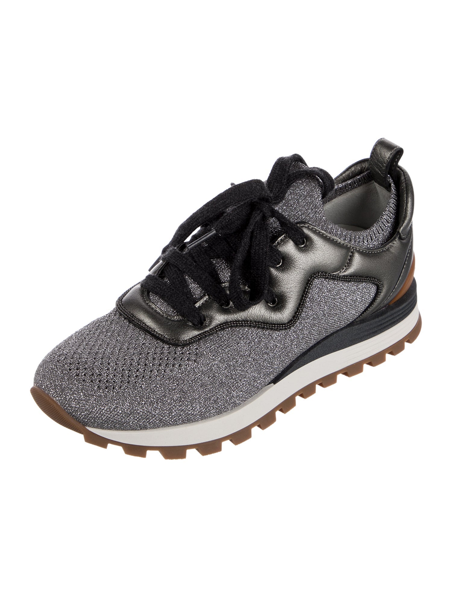 Brunello Cucinelli Colorblock Pattern Leather Trim Embellishment Sneakers