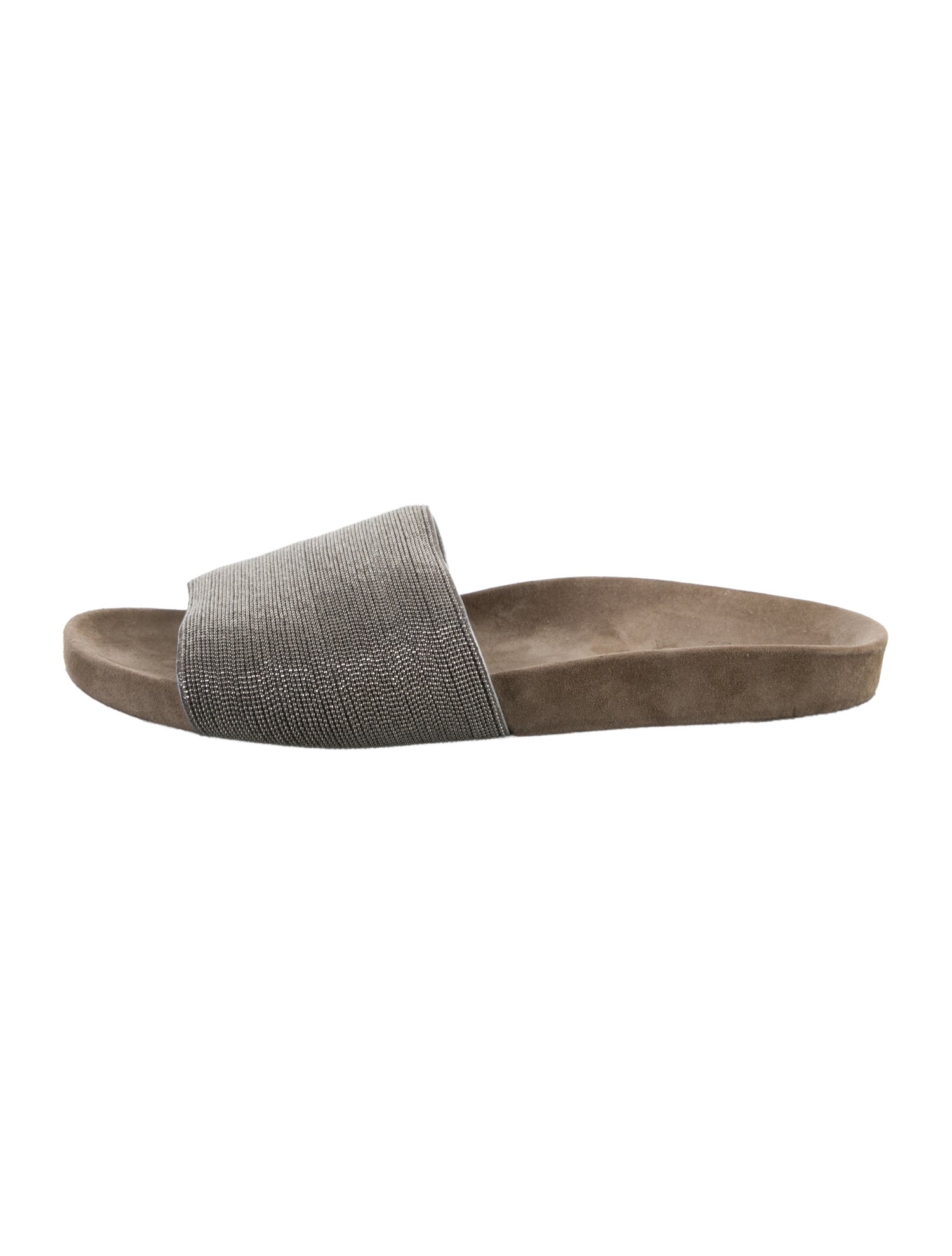 Brunello Cucinelli Suede Beaded Accents Slides