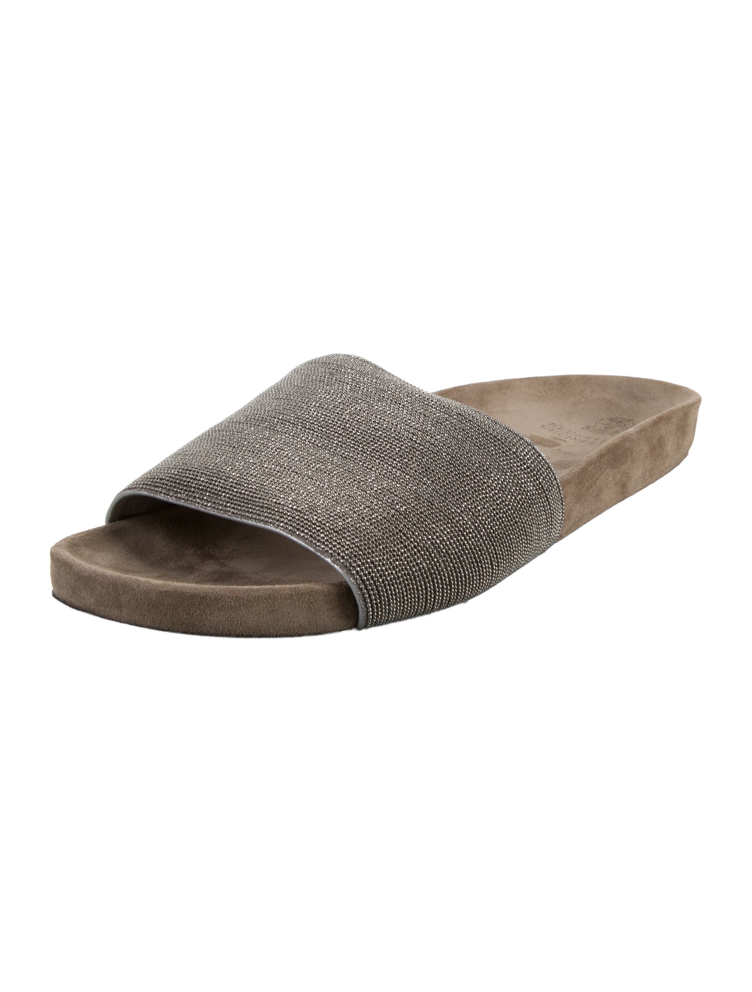 Brunello Cucinelli Suede Beaded Accents Slides