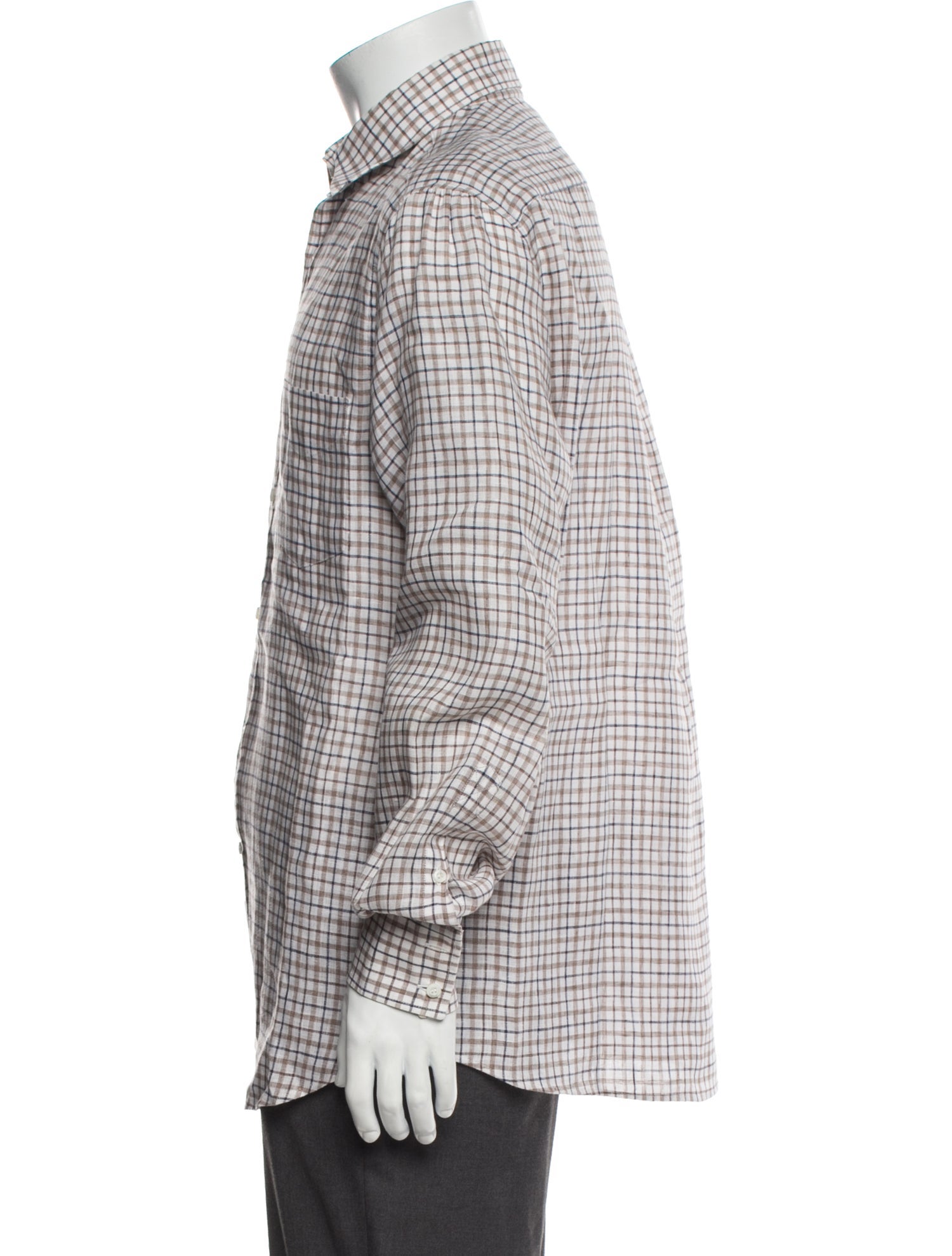 Brunello Cucinelli Linen Plaid Print Dress Shirt