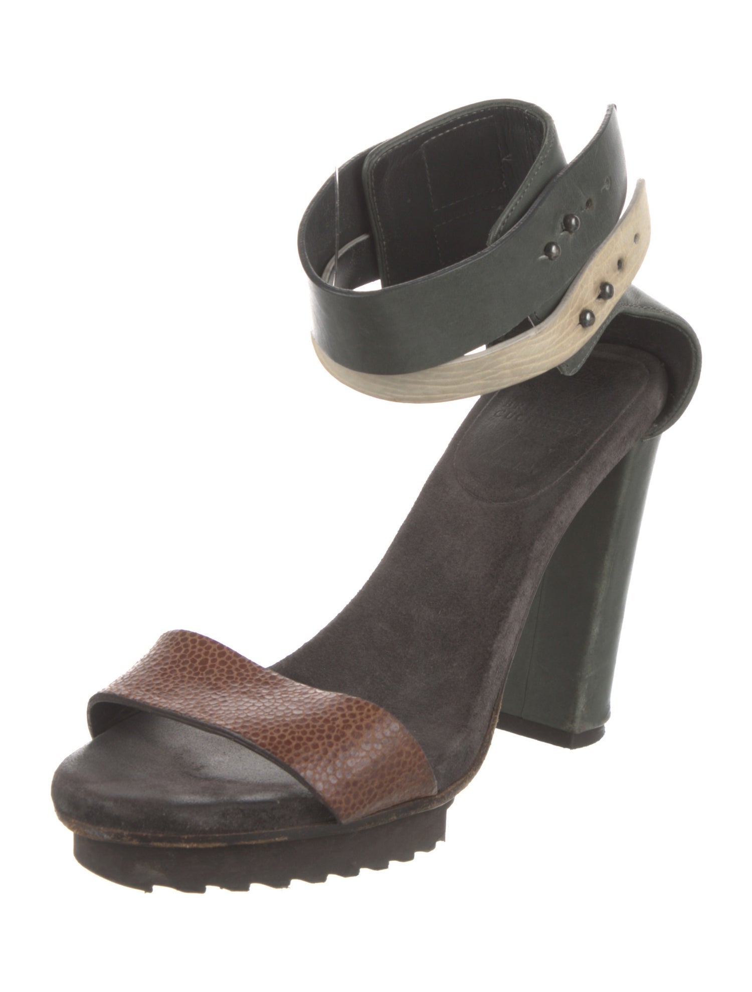 Brunello Cucinelli Embossed Leather Slingback Sandals