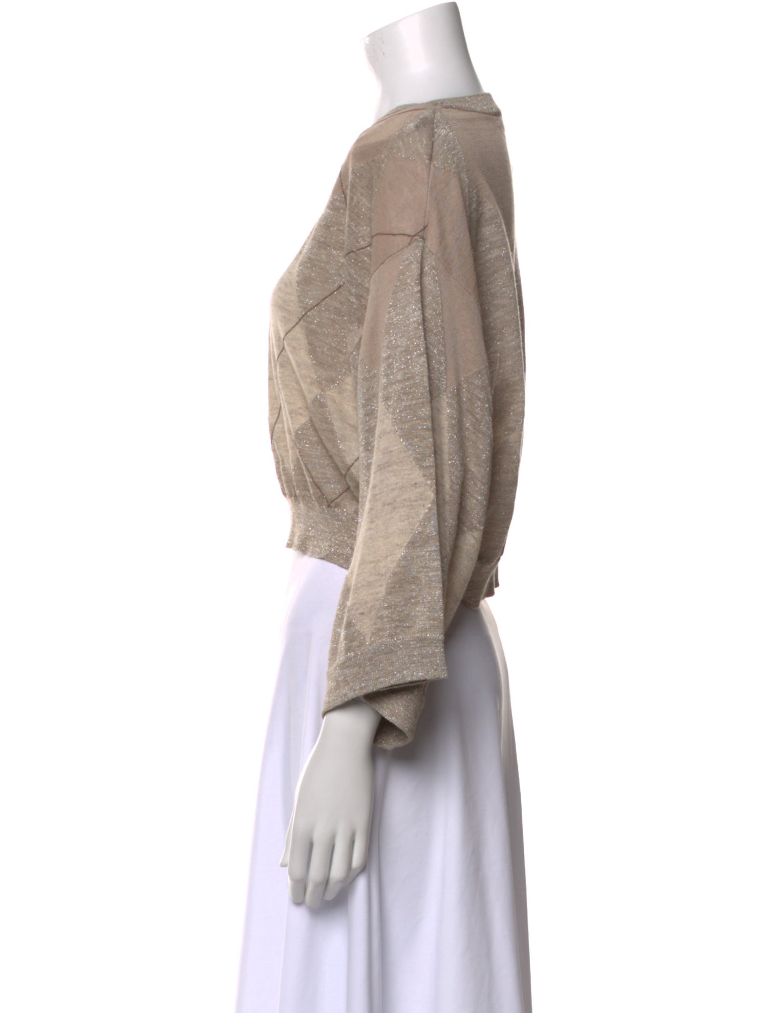 Brunello Cucinelli Bateau Neckline Three-Quarter Sleeve Crop Top