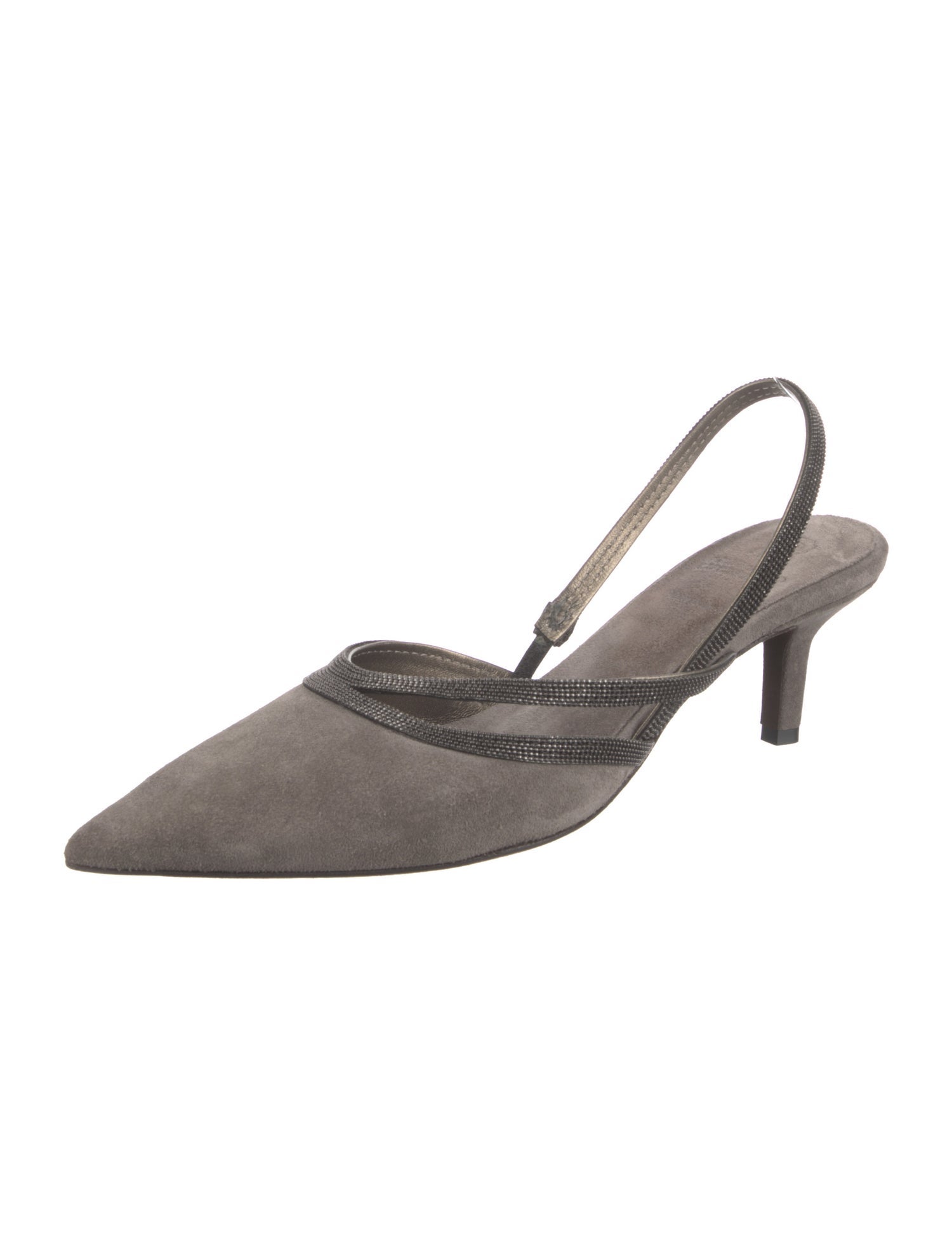 Brunello Cucinelli Monili Suede Slingback Pumps