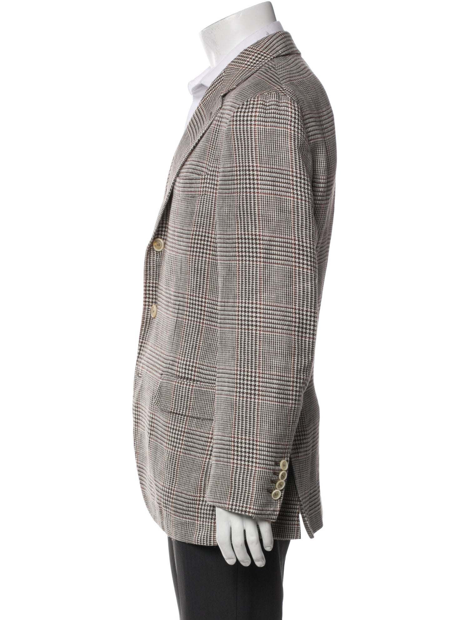 Brunello Cucinelli Linen Houndstooth Print Peacoat