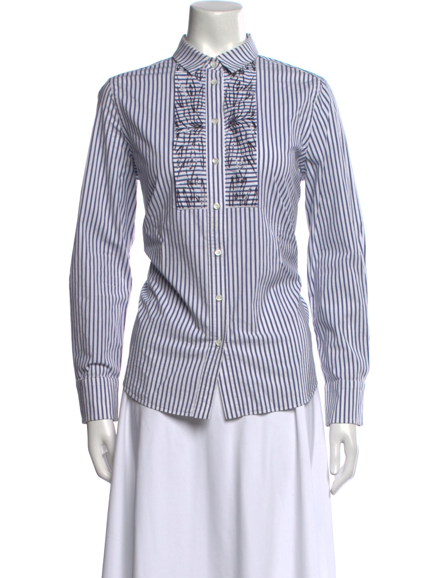 Brunello Cucinelli Striped Long Sleeve Button-Up Top