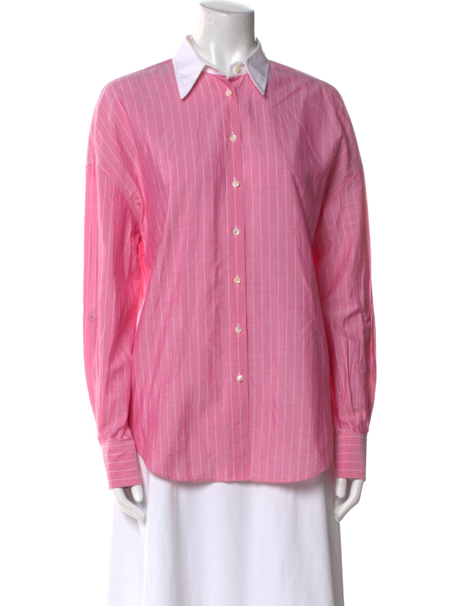 Brunello Cucinelli Striped Long Sleeve Button-Up Top