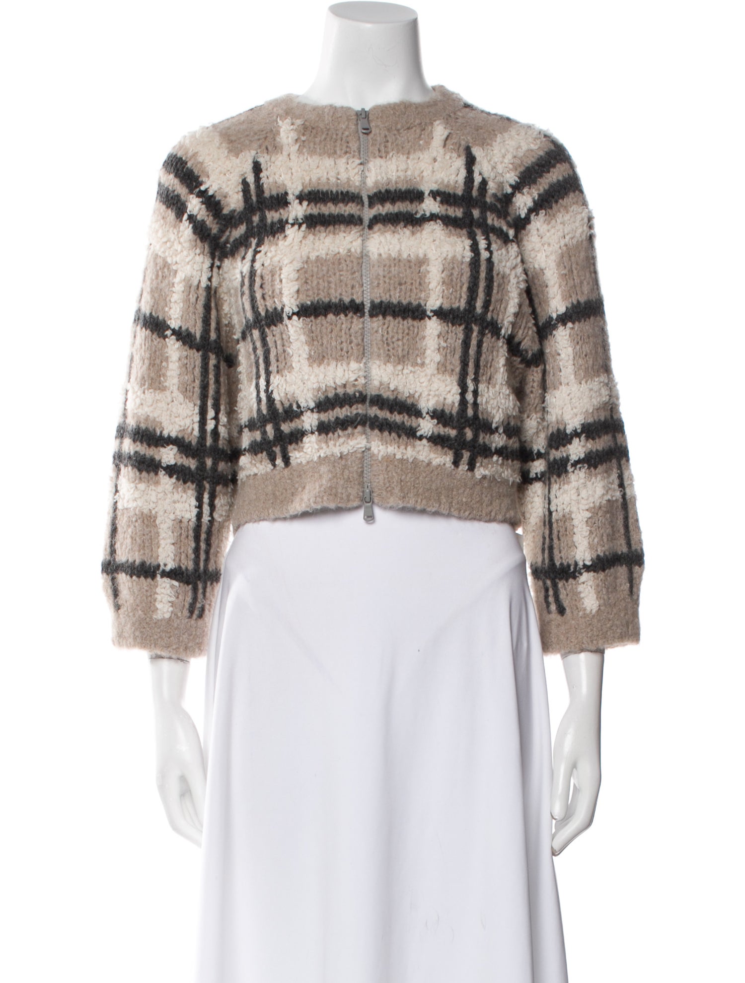 Brunello Cucinelli Alpaca Plaid Print Sweater