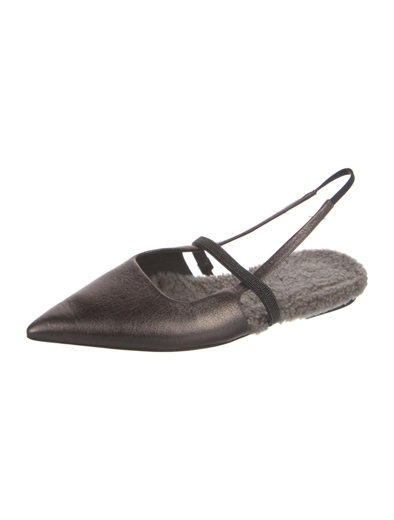 Brunello Cucinelli Monili Leather Slingback Flats
