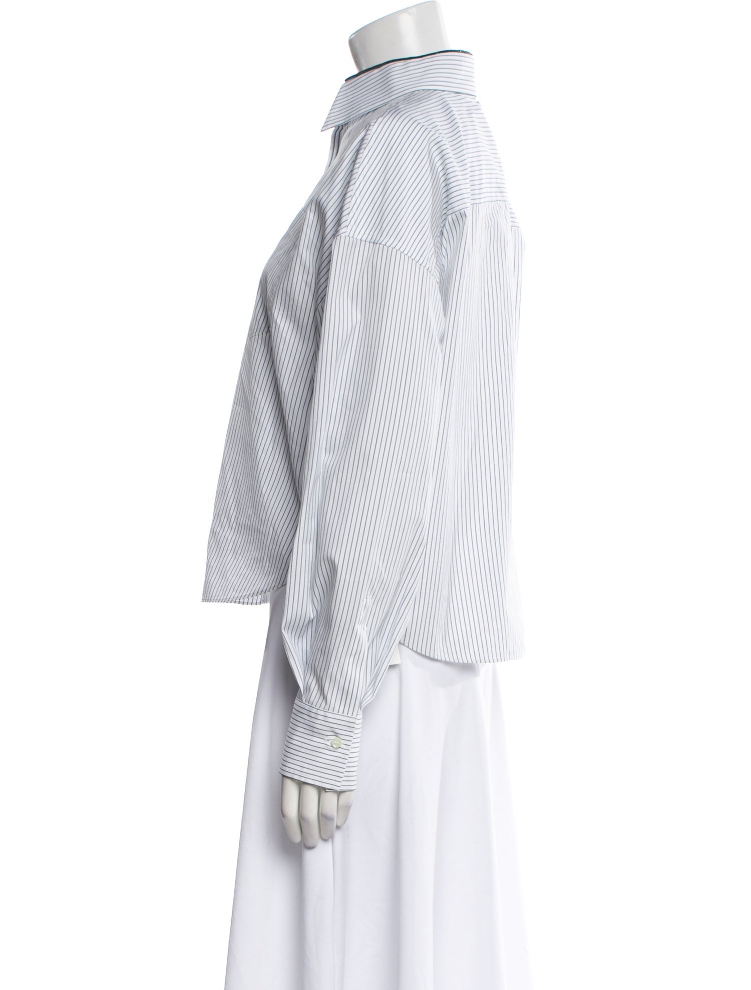 Brunello Cucinelli Striped Long Sleeve Button-Up Top w/ Tags