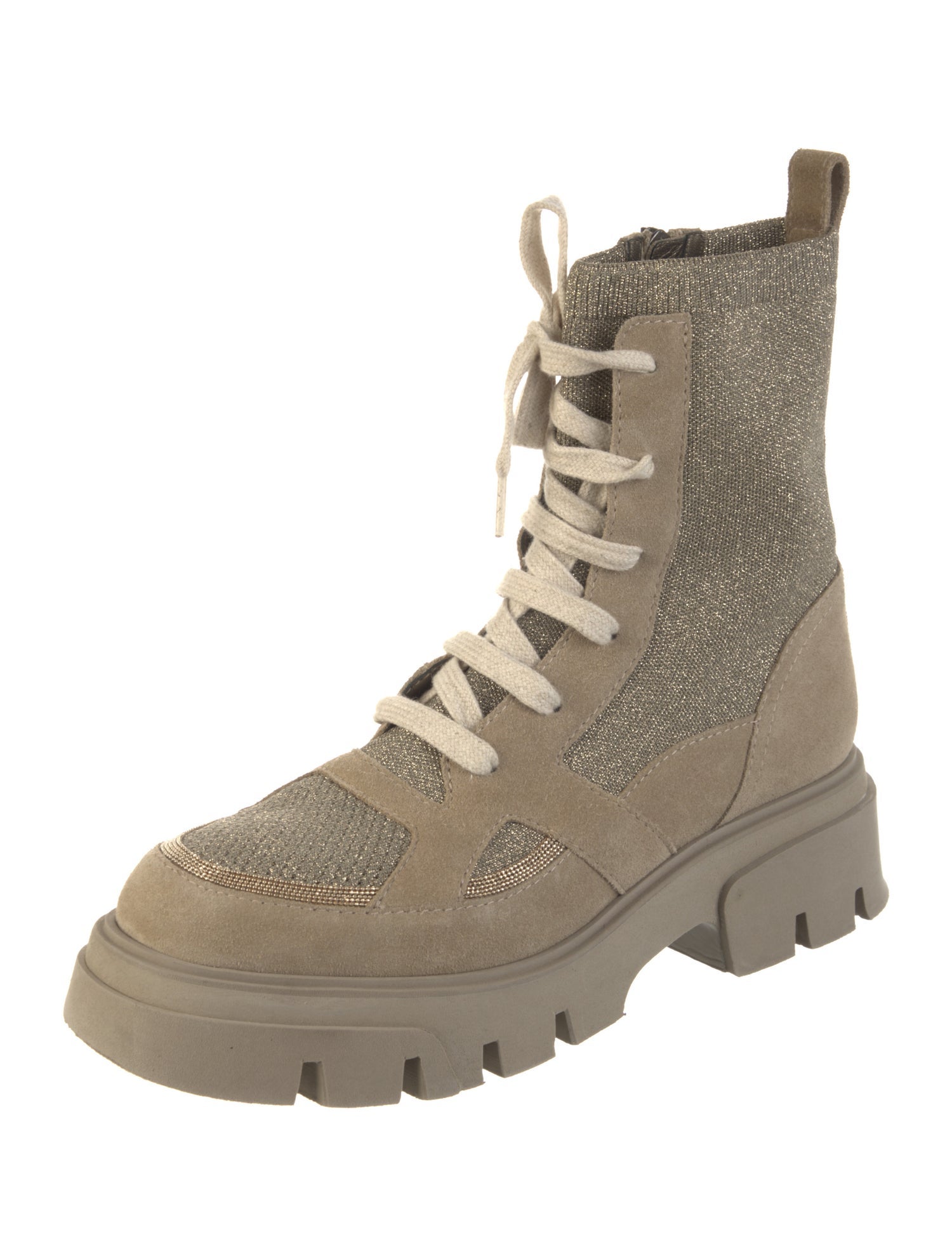 Brunello Cucinelli Monili Suede Combat Boots