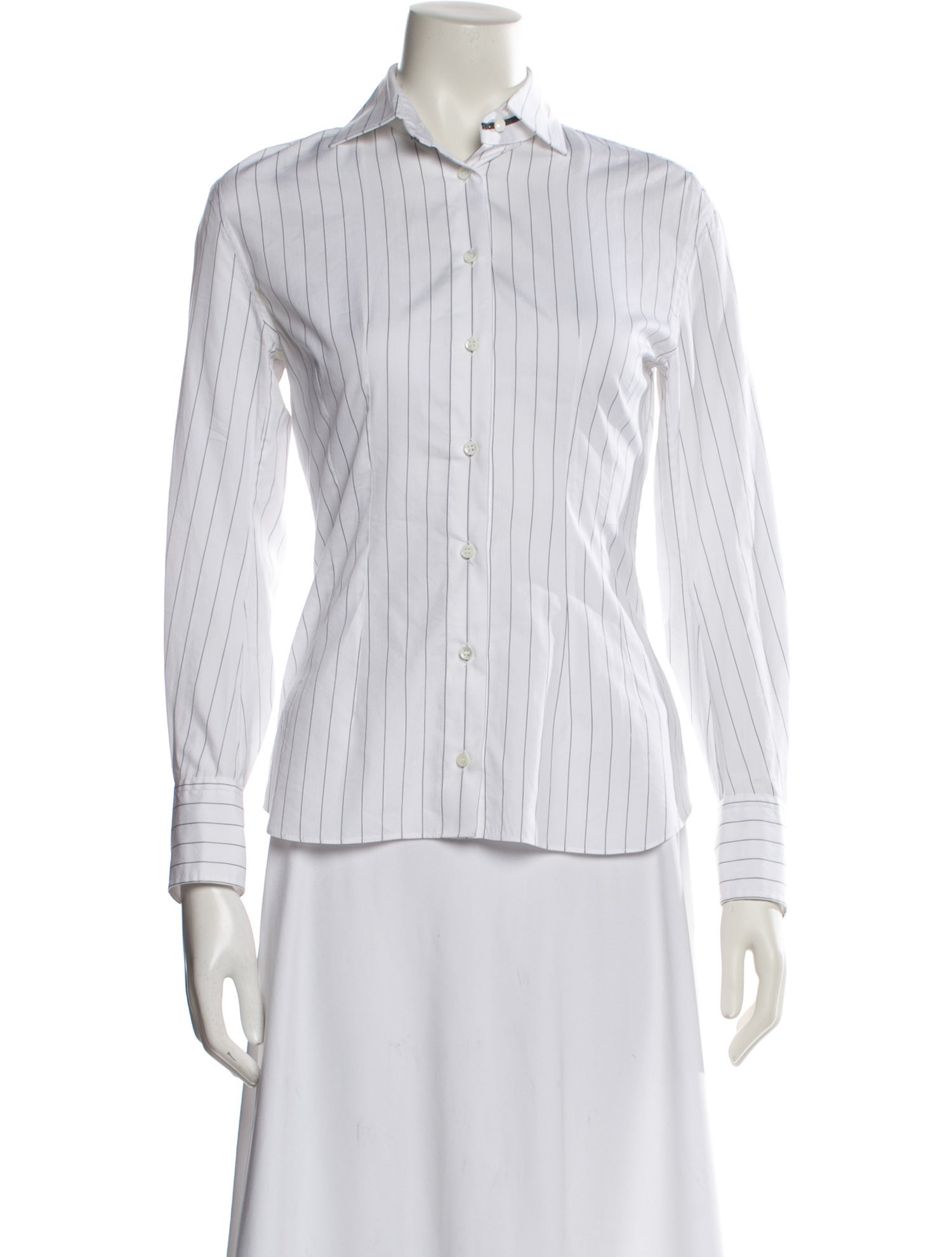 Brunello Cucinelli Striped Long Sleeve Button-Up Top