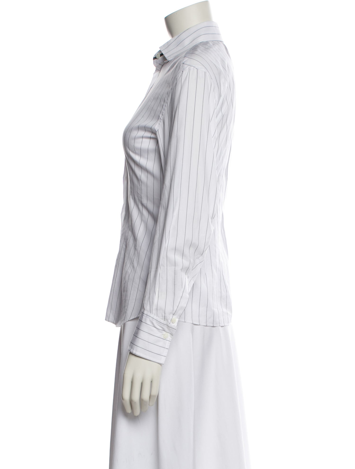 Brunello Cucinelli Striped Long Sleeve Button-Up Top