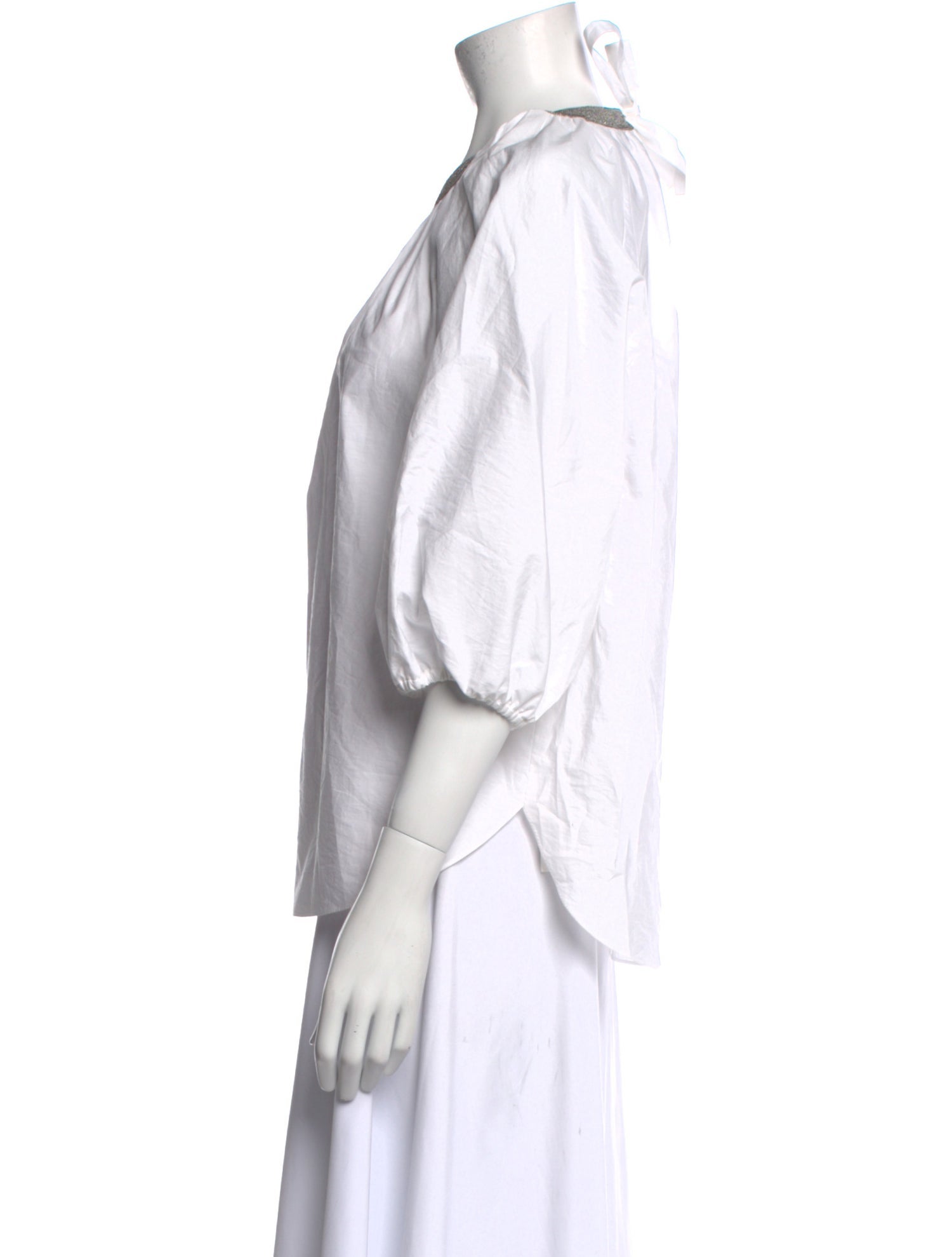 Brunello Cucinelli Crew Neck Three-Quarter Sleeve Button-Up Top