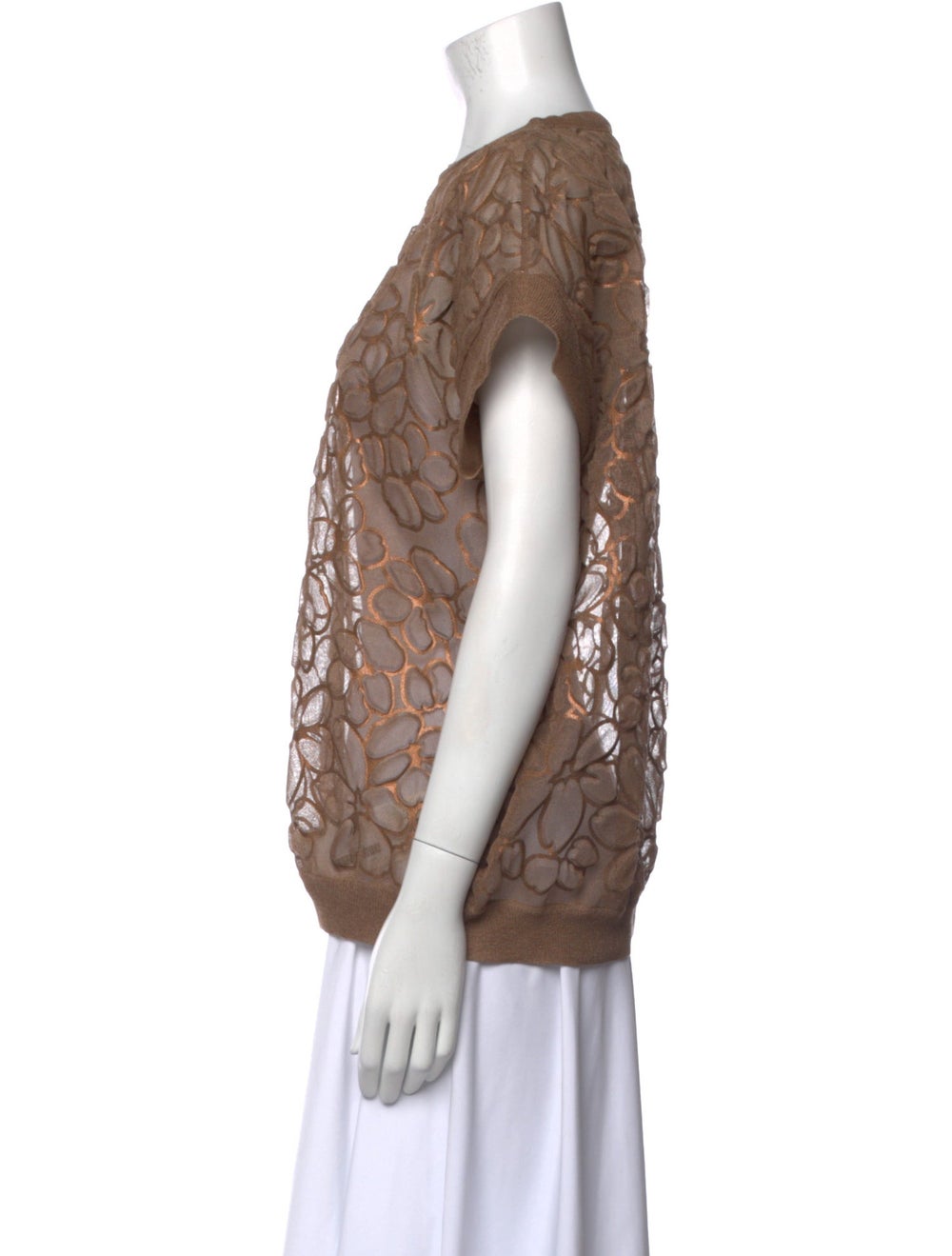 Brunello Cucinelli Blouse Brown Patterned Short S… - image 2