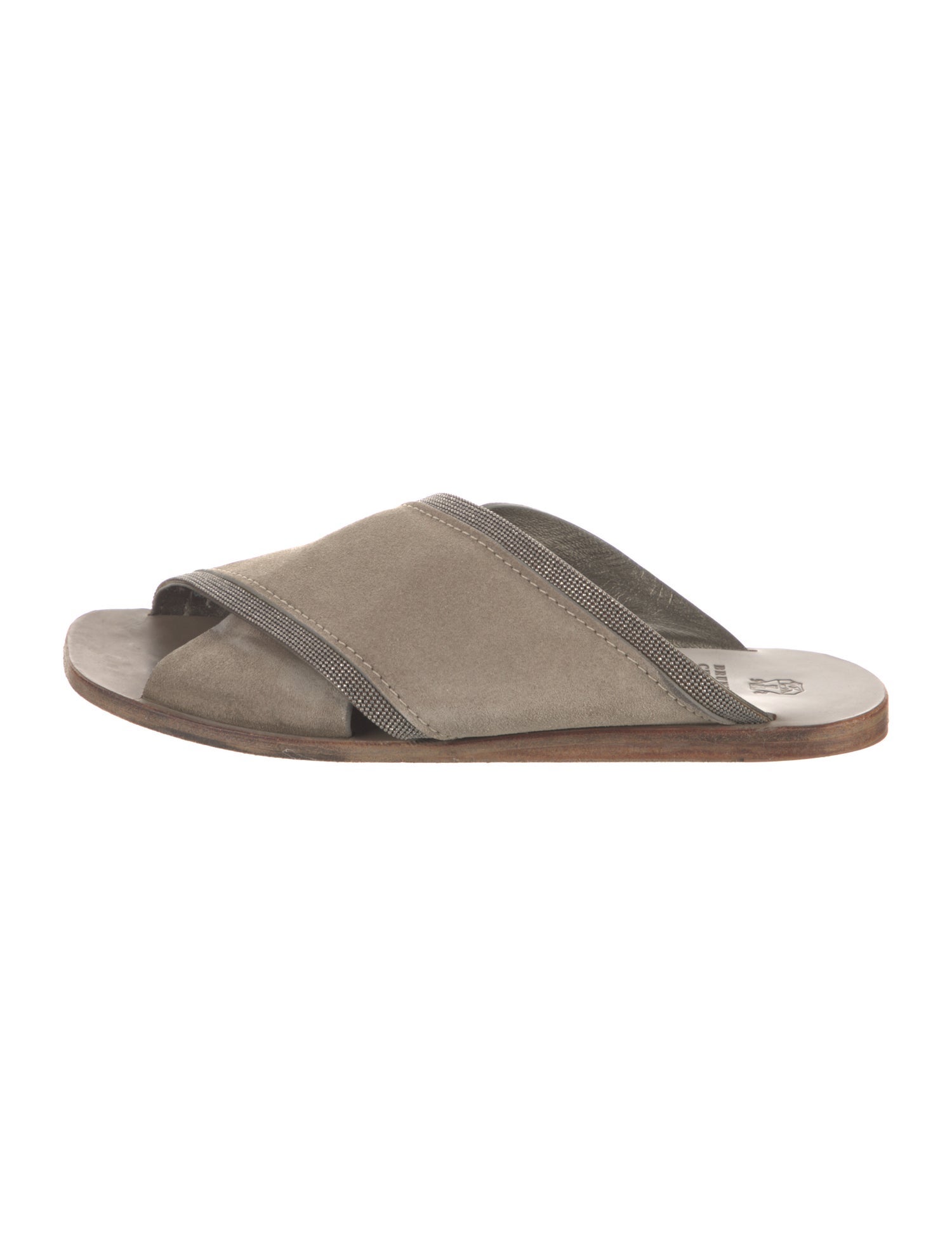 Brunello Cucinelli Suede Beaded Accents Slides