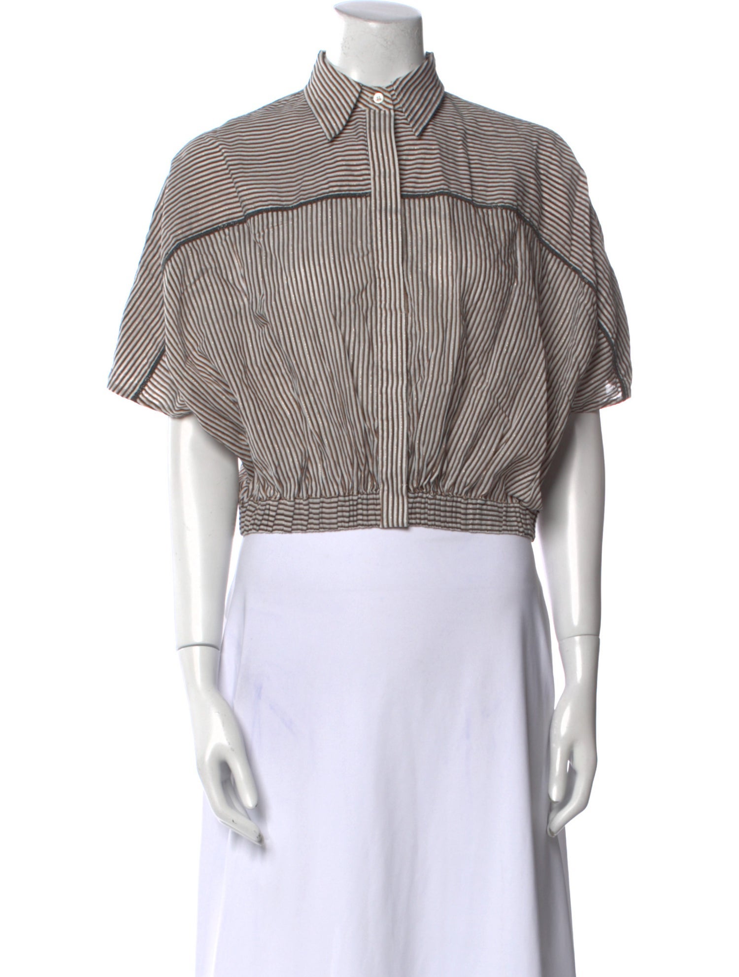 Brunello Cucinelli Striped Mock Neck Crop Top